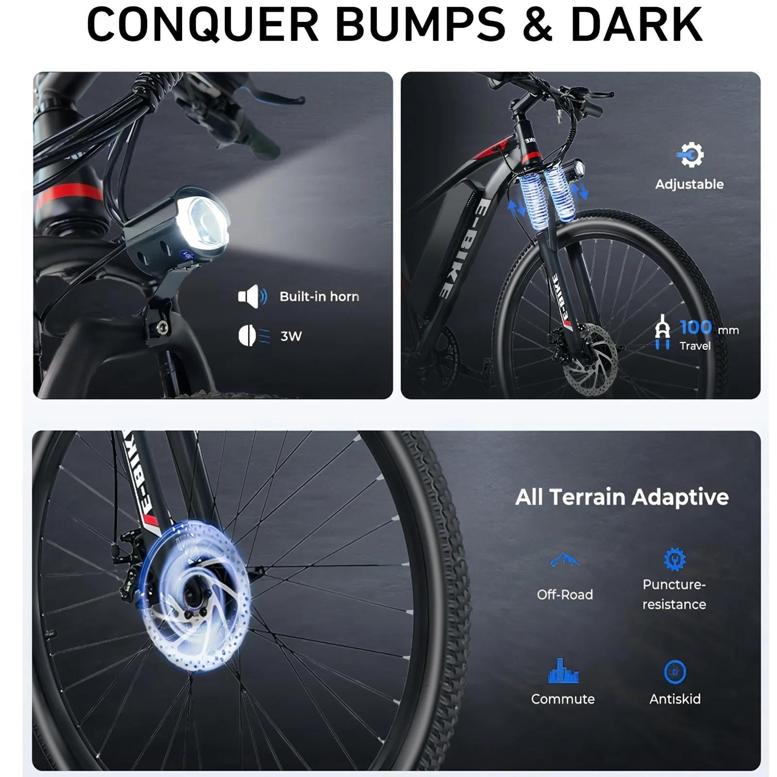 Electric Bicycle for Adults, 750W Peak 1000W Motor E Mountain Bike, 26in 45Miles 25MPH 7 Speed Commuting ebike with 432Wh, UL 2849 Electric Bikes
