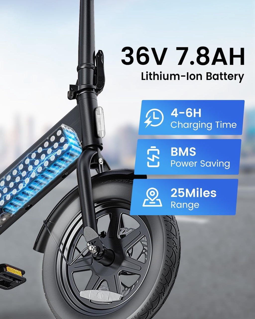 DYU 14 Folding Electric Bike for Adults Teens, 500W Peak Motor 36V/7.8AH Battery, Commuter City Ebike, UL2849 Electric Bikes