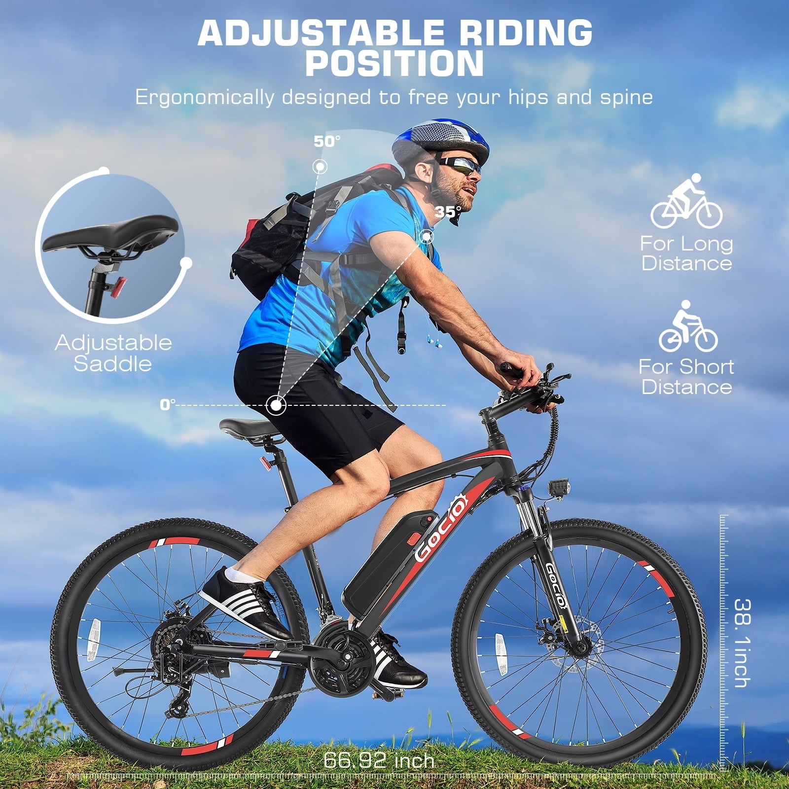 Gocio 27.5 Electric Mountain Bike for Adults, 750W Peak Motor, 48V 10.4Ah Battery, 20MPH, 21 Speed, Lockable Front Suspension, UL2849 Certified Electric Bikes