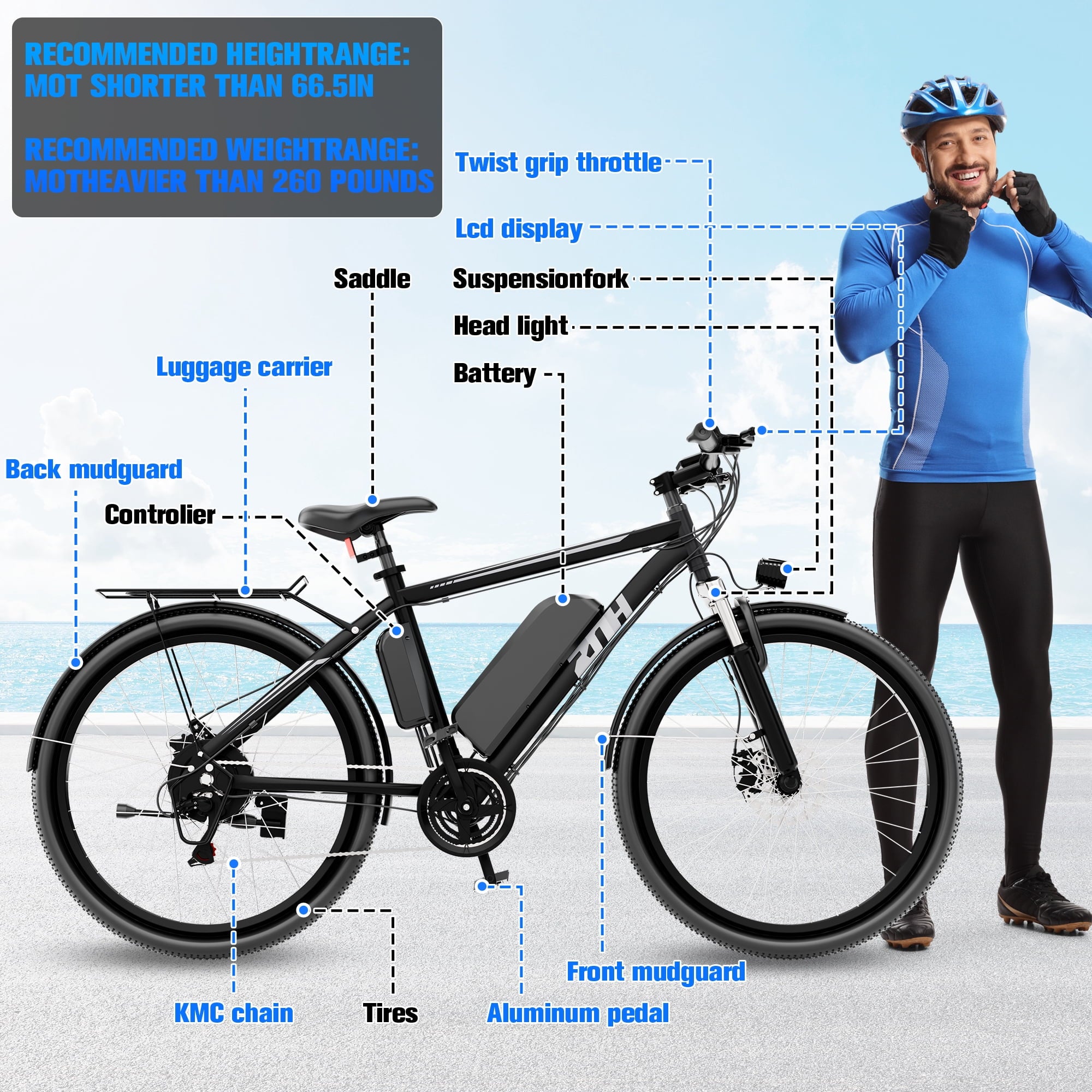 ZNH Electric Bicycle for Adults 1000w Peak – Electric Mountain Bike with 52V 13Ah Removable Battery ,26 off-road Ebike, Shimano 21-Speed, UL 2849，Black Electric Bikes