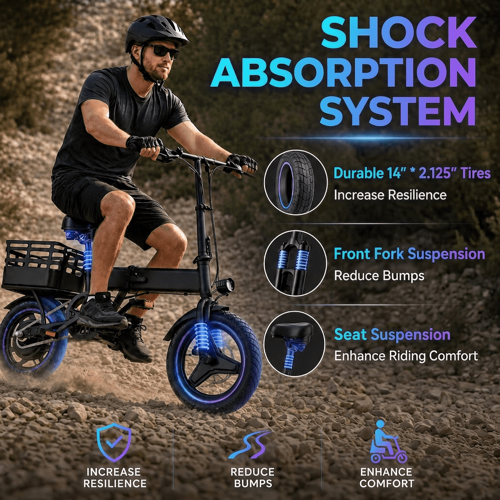 14 Foldable Commuter Electric Bike with Basket for Adults, 500W Peak Motor, 36V 12Ah Battery, 20 MPH, 35 Miles Range, Suitable for Commuting, Shopping, or Trip, UL 2849 Electric Bikes