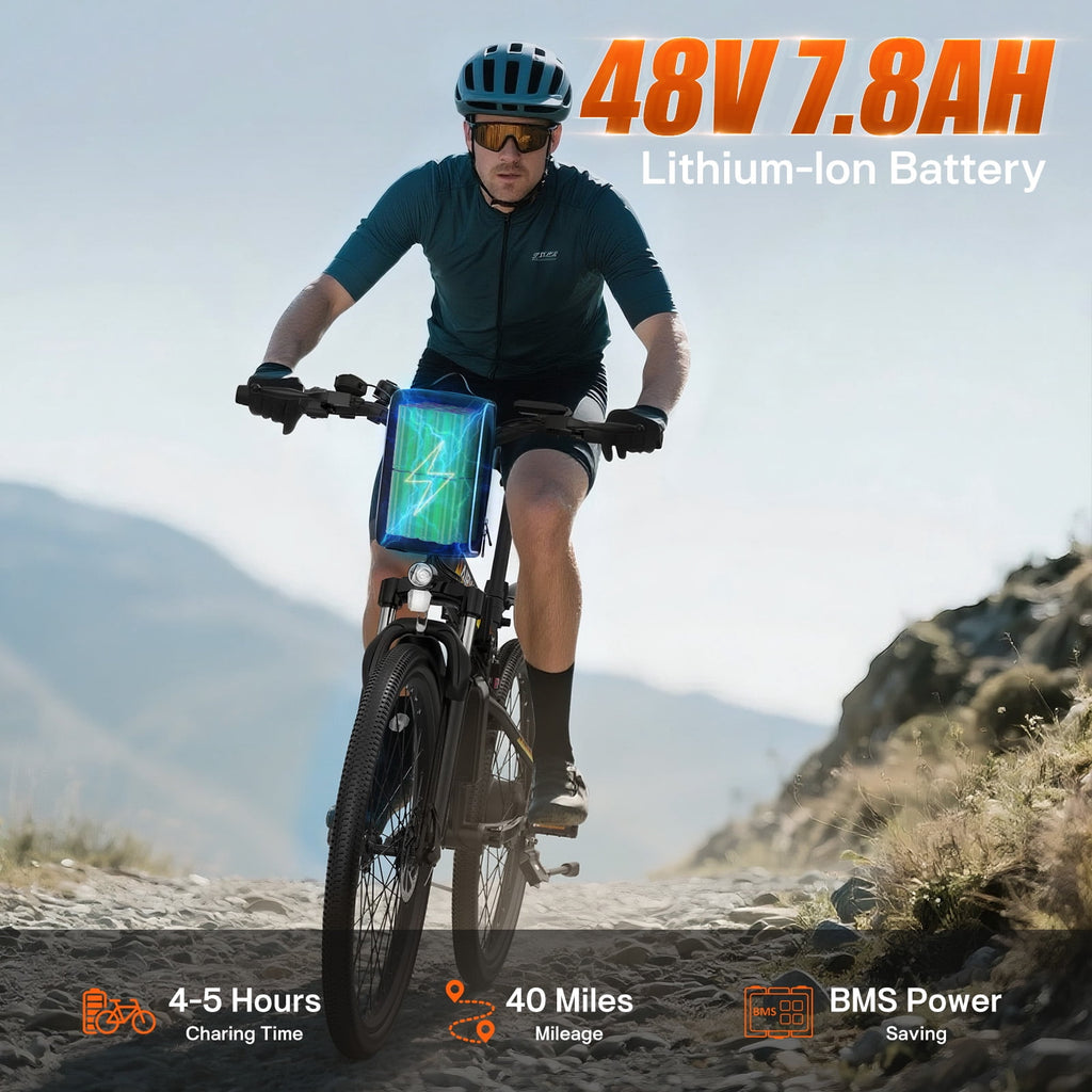 AIRWEST 26 Folding Electric Bike for Adults -Peak 750W Motor, 48V 374.4W Removable Battery, 7-Speed, Dual Suspension，Mountain E-Bike, UL2849 Electric Bikes