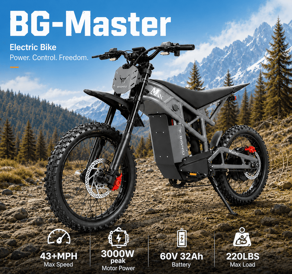 BIGNIU BG-Master Electric Bike for Adults, 2000W Rated / 3000W Peak Motor, 60V 32Ah (1920Wh) Removable Battery, UL 2849 Certified, Full Suspension, Up to 43 MPH, Up to 27 Miles Electric Bikes