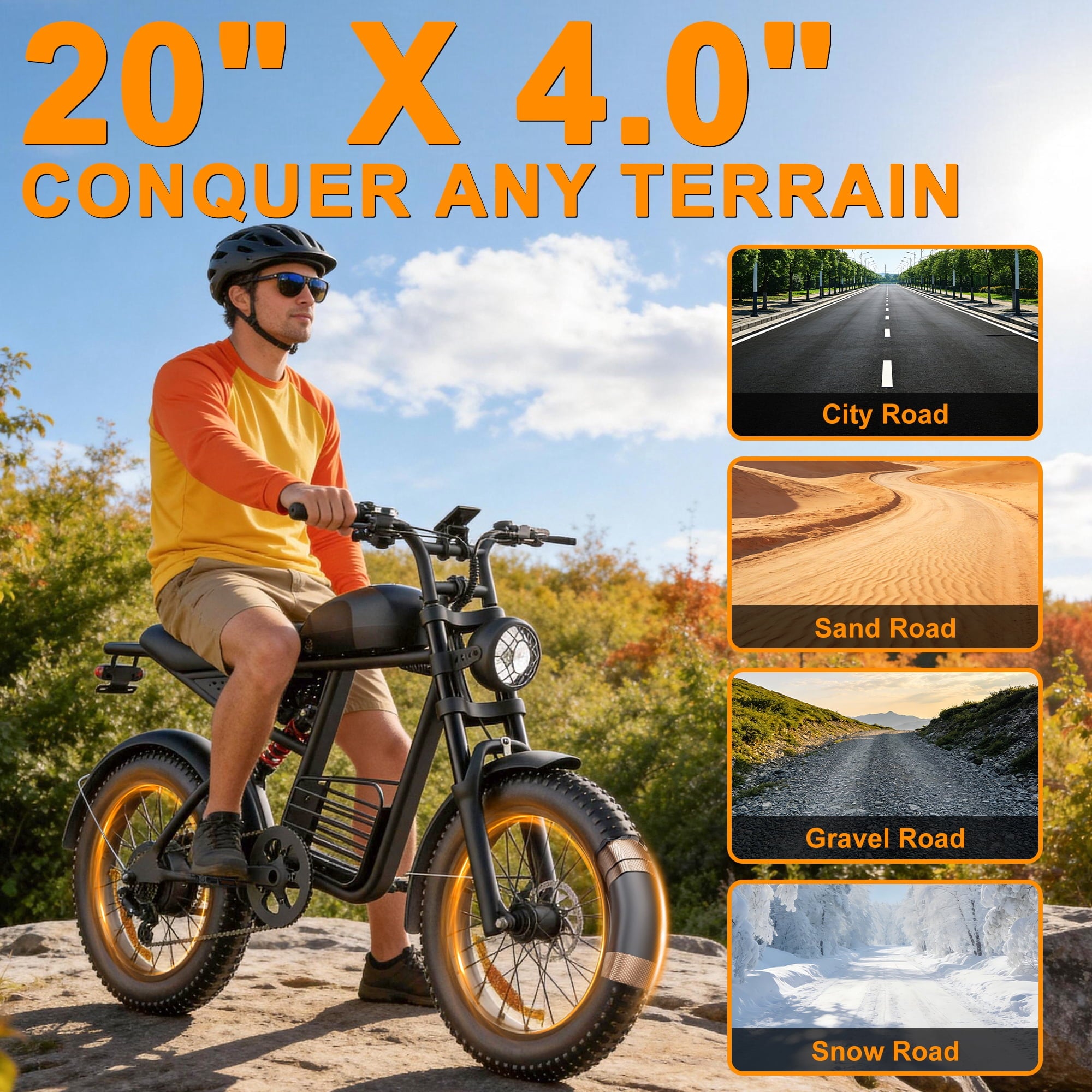 Electric Bike for Adults, 750W Peak 1500W Motor,Max 35MPH & 60Mile, 20x4 Fat Tire, E Mountain Bike, 48V/18.9AH Battery,UL2849,Fit for 18+ Electric Bikes