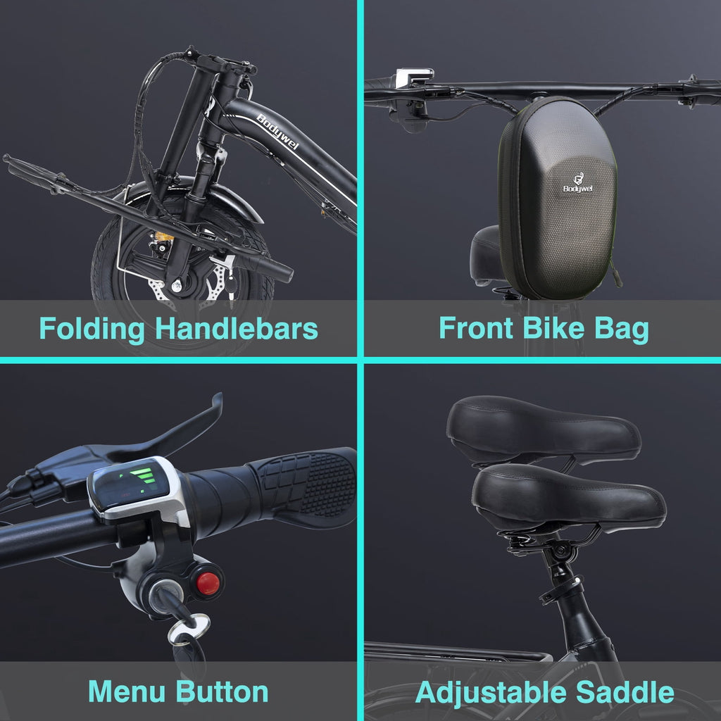 Bodywel Folding Electric Bicycle for Adults Teens, 14 Electric Bike with 500W Peak Motor, 360Wh Battery, Mini Ebike for City Commuter, E Bike, UL2849 Electric Bikes