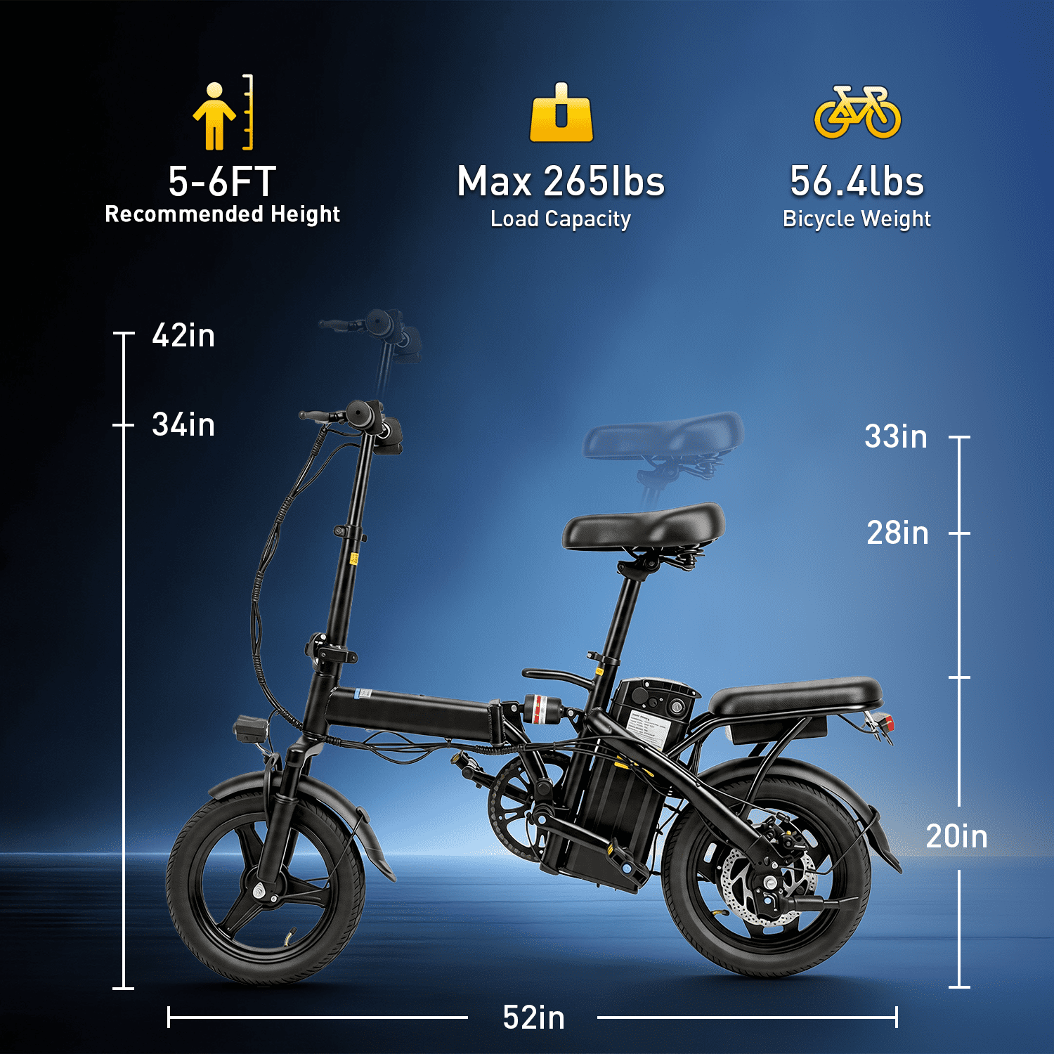 OwnGold Electric Bicycles for Adults,500W Peak Motor 30 Miles 20MPH,14Foldable Commuting Ebike with 432WH Removable Battery,UL2849 Electric Bikes