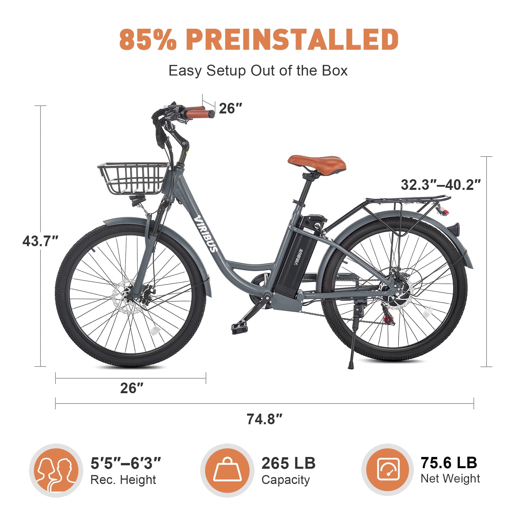 26 Electric Bike for Adults 7 Speed 20mph 500W Ebike for Women Men Seniors, Black Electric Bikes