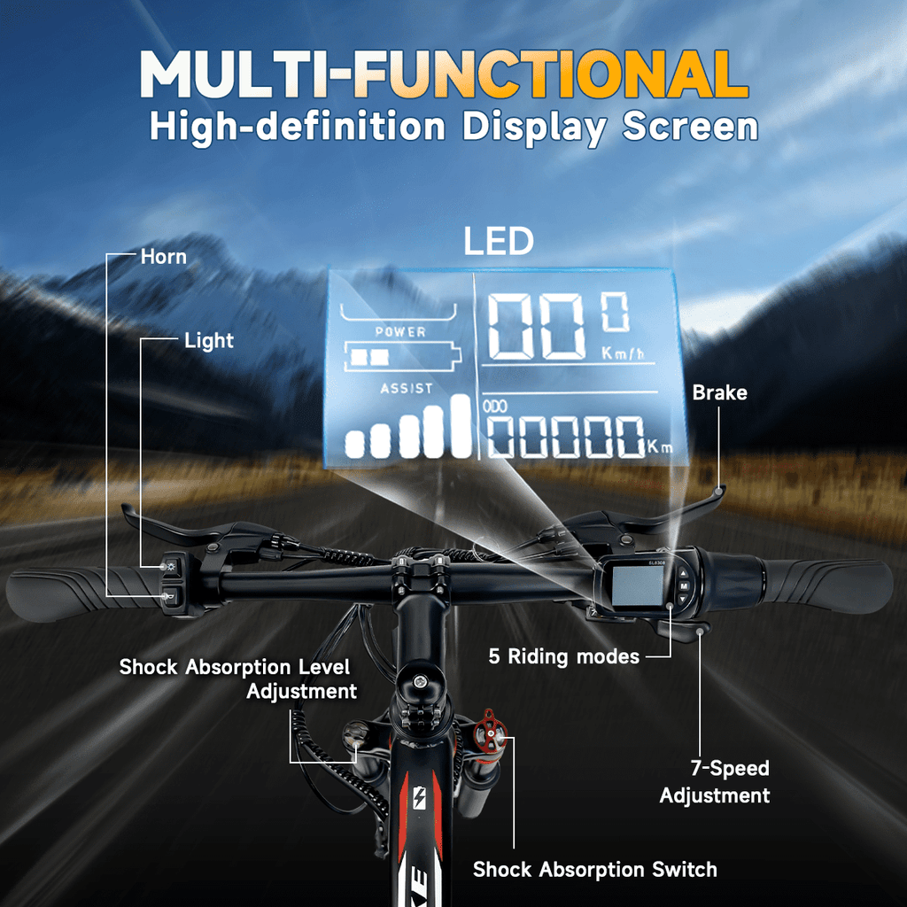 BroPath Electric Bike for Adults,26”Electric Mountain Bike 576Wh Internal Battery & LCD Display, with 7-Speed, 25MPH,Ebike,Full Suspension, 800W (Peak) Motor Commuter Electric Bicycle,UL2849 Electric Bikes