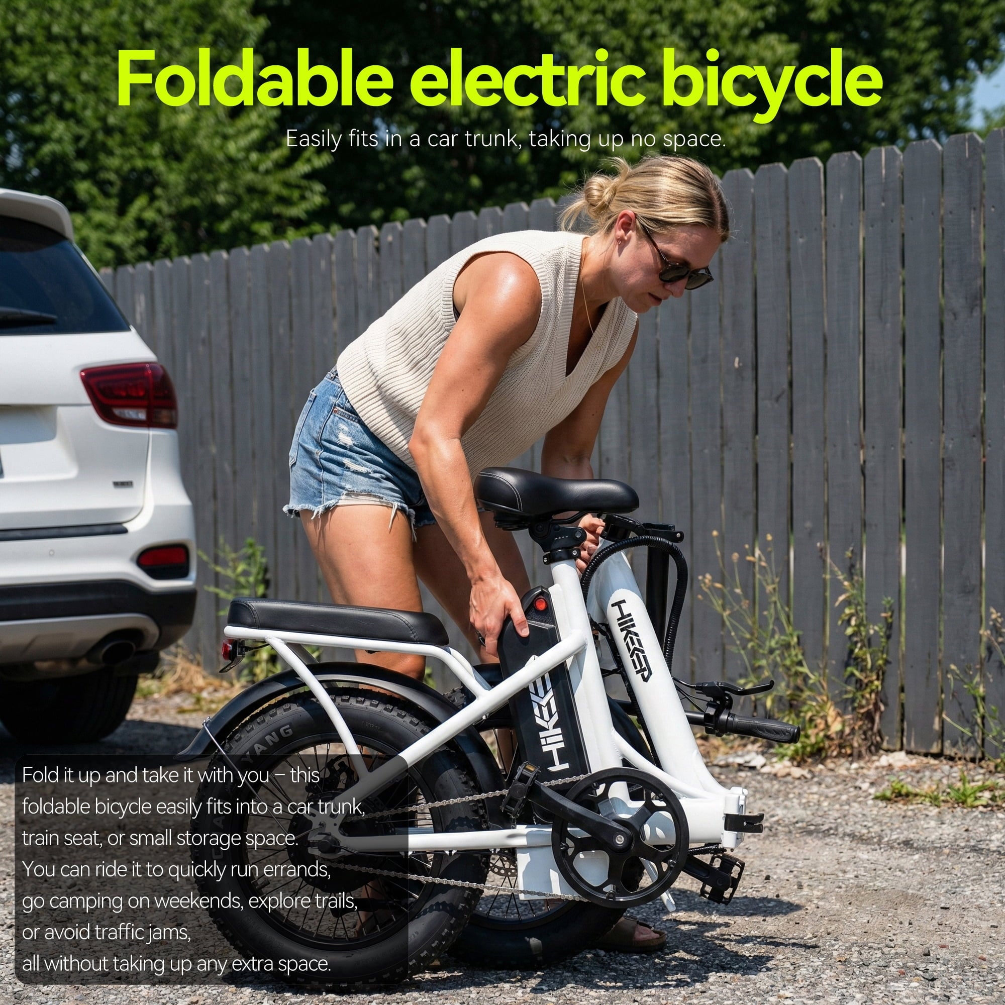 1200W Peak Folding Fat Tire Electric Bike for Adults with Removable 48V 10Ah Lithium Battery, Dual Disc Brakes, UL Certified E-Bike, White Electric Bikes