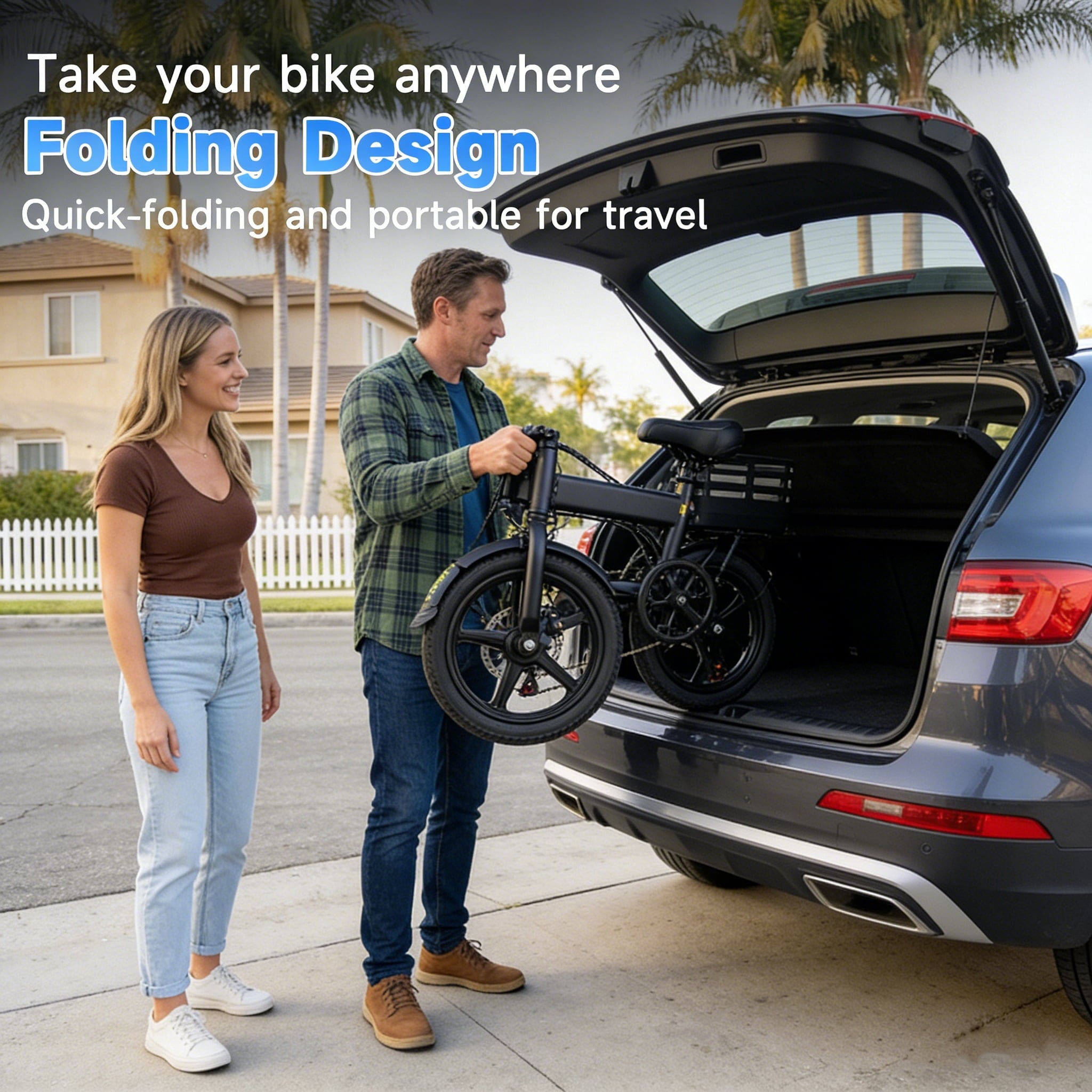 OwnGold 14IN Folding Electric Bicycles for Adults Teens with Basket,500W Peak Motor Up to 20 mph Range 30 Miles,36V 12Ah Removable Battery,Commuter/Shopping Mini Ebike,UL 2849 Electric Bikes