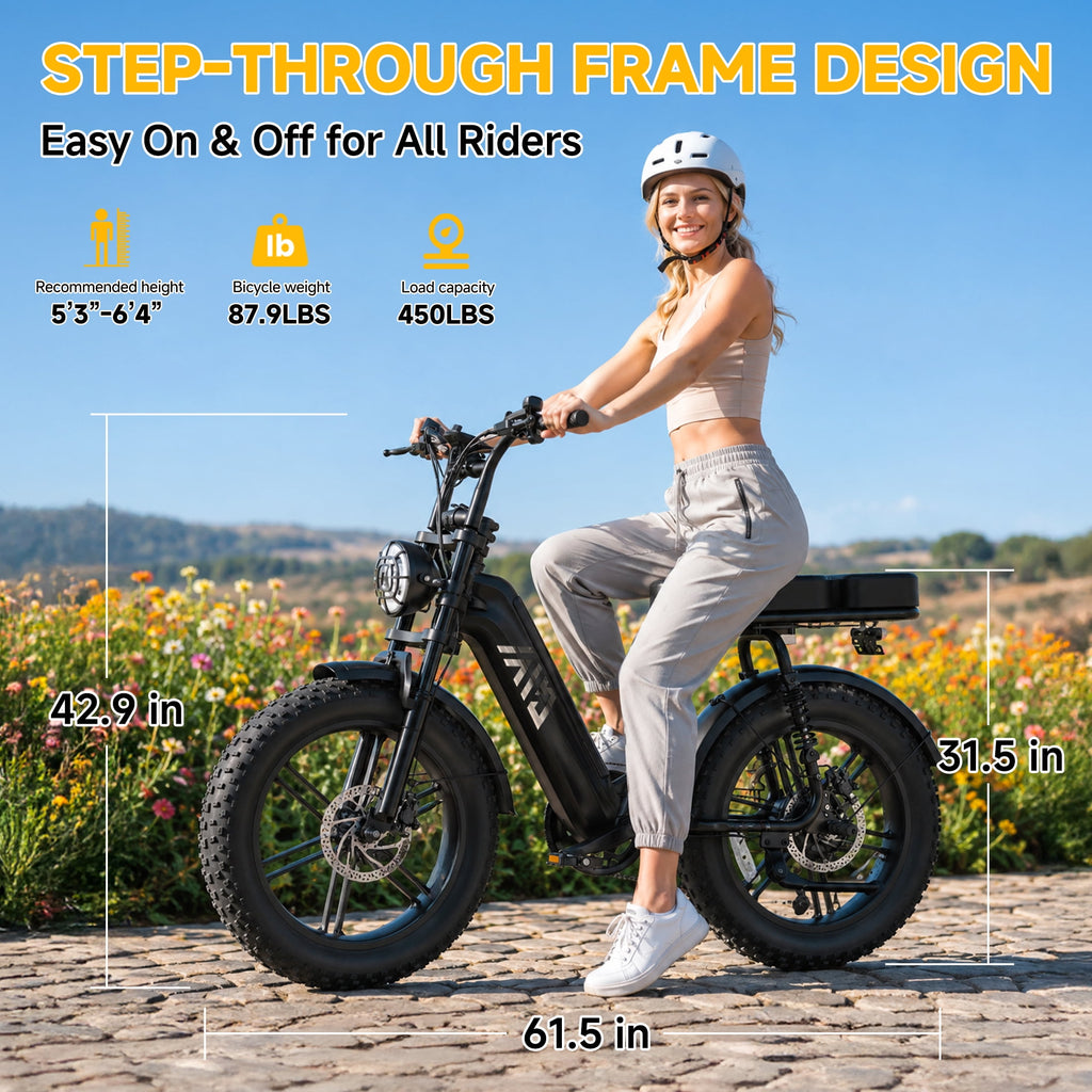 TST Electric Bike for Women, 750W Motor 48V15AH Battery, 20x4 Fat Tire, Hydraulic Disc Brakes, Full Suspension, UL2849 Electric Bikes