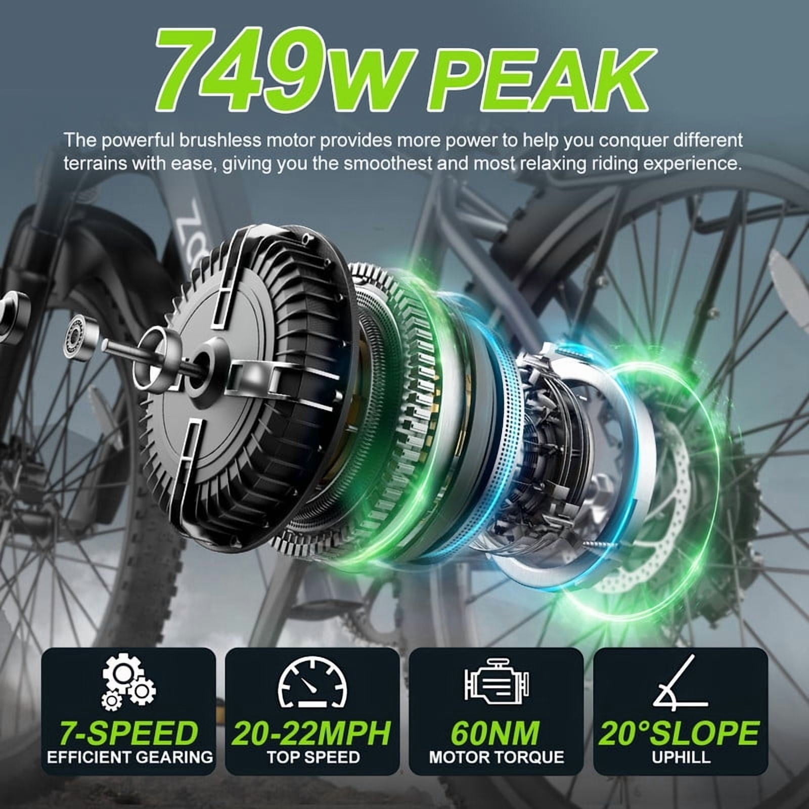 26 Electric Bike for Adults, 749W Motor, 22MPH, 40 Miles Range, 7-Speed Commuter City E-Bike Electric Bikes