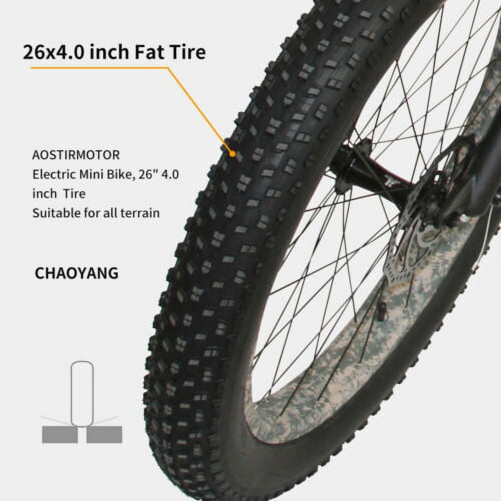 Aostirmotor Electric Mountain Bike, 750W Motor 48V 13AH Removable Lithium Battery Ebike with Rack, 26 4.0 inch Fat tire Bike, Electric Bicycle for Adults(Black)UL2849 Electric Bikes