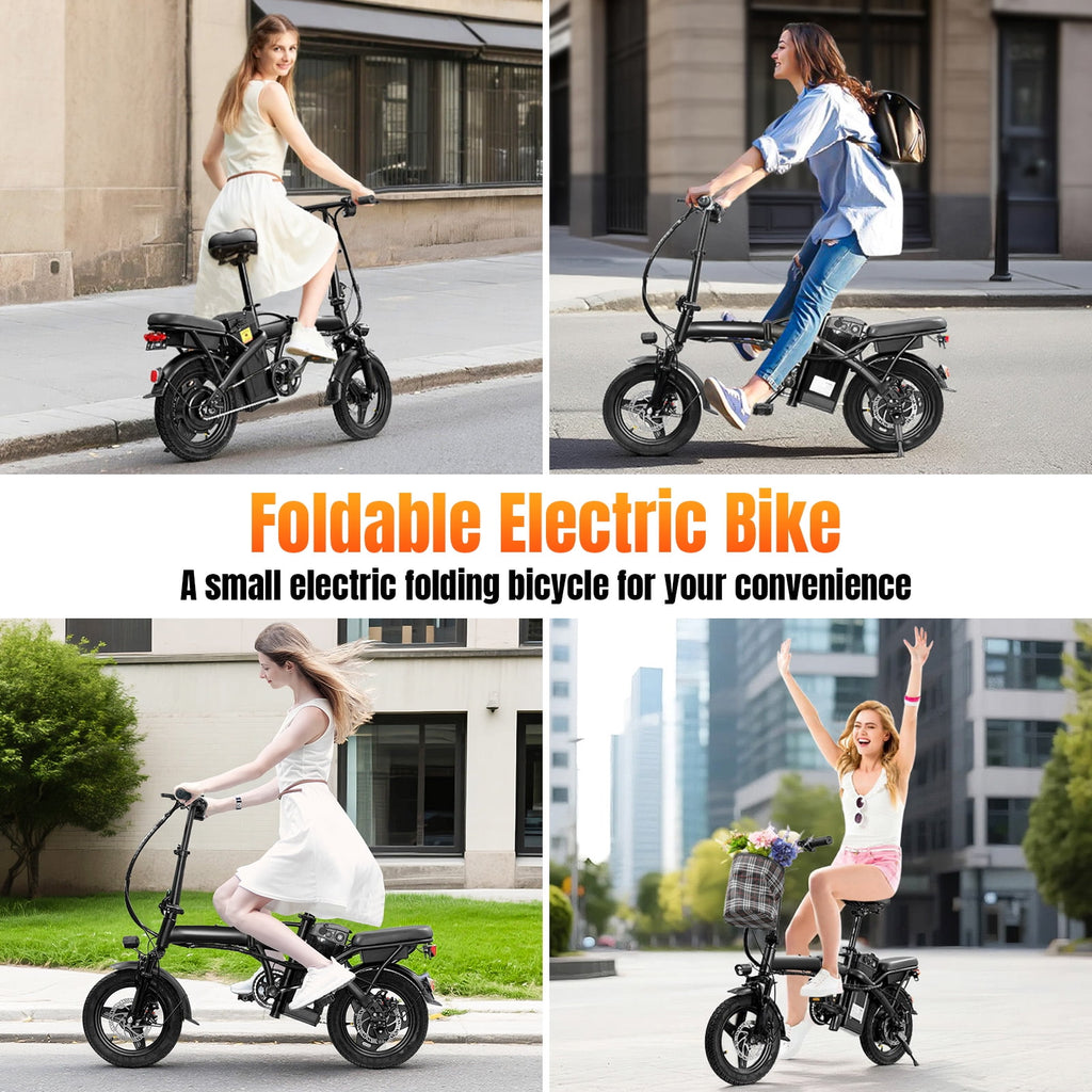 14 Inch Foldable Adult Electric Bicycle, 48V 10Ah 400W Motor, 3-Speed Gearing, Dual Spring Shock Absorbers, Front and Rear Led Safety Lights, Portable Design Electric Bikes