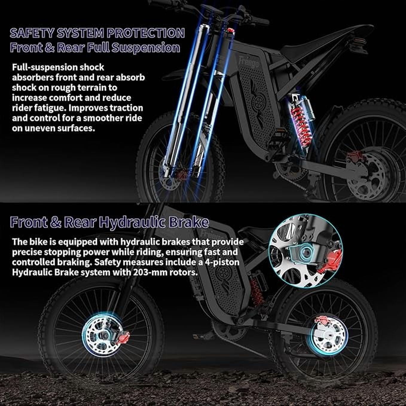 Freego X2Pro 6000W(Peak)Motor 60V 30Ah Battery Electric Motorcycle for Adults,Electric Dirt Bike Teens ,50MPH Off Road Electric Bicycle,19x2 Full Suspension/Four-Piston Hydraulic Brake UL2849 Electric Bikes