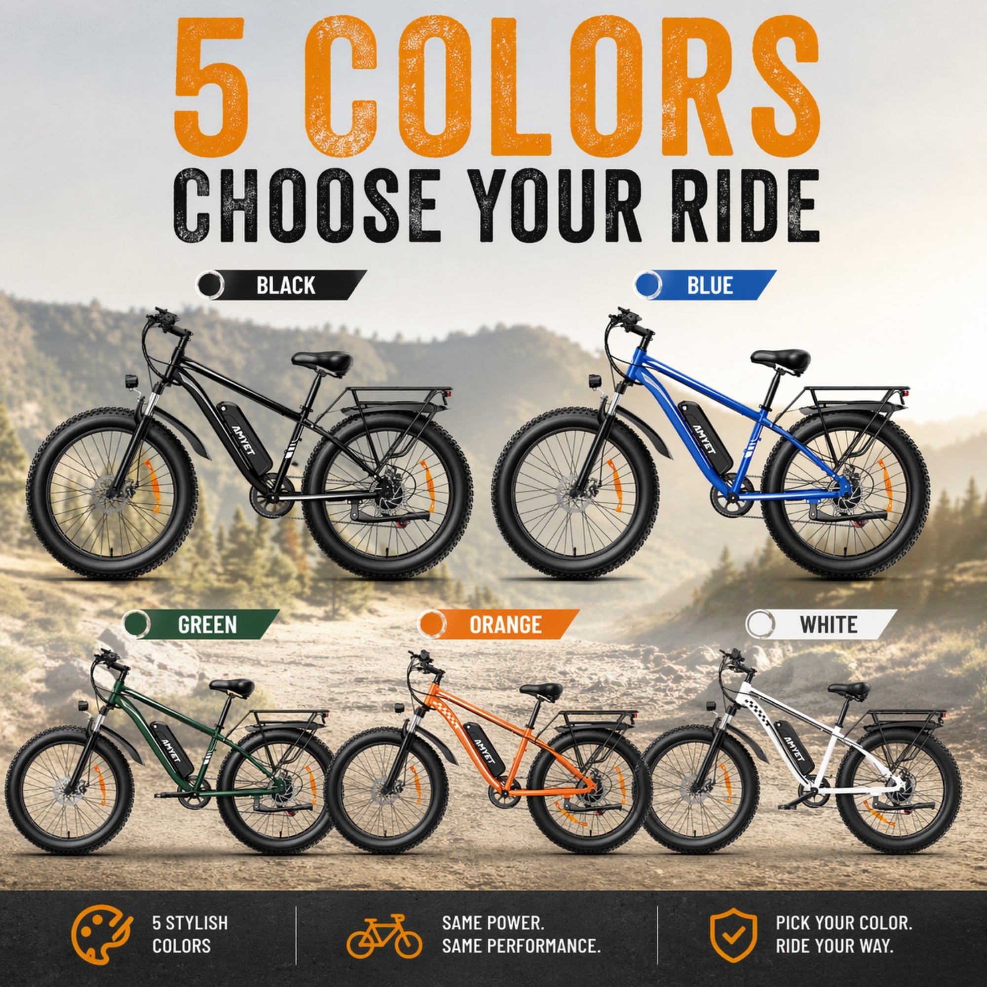 AMYET EB26 Electric Bike for Adults, Peak 1500W 48V 15Ah, 26 Fat Tire Ebike, E-Mountain Bicycle, UL2849 Electric Bikes