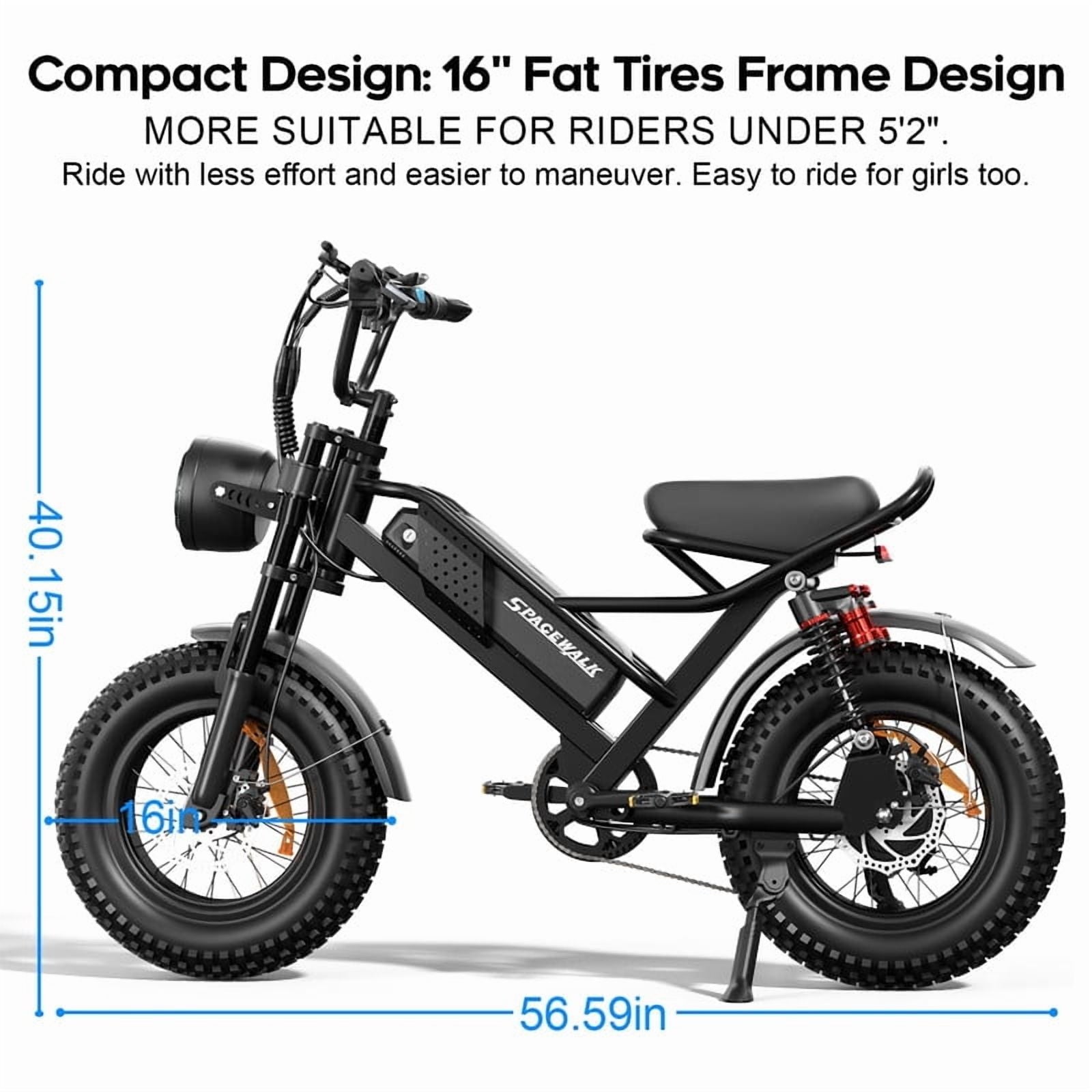 21.7MPH Spacewalk 16 Fat Tire Electric Bike,750W Motor,48V 15Ah Removable Battery,Compact Ebike for Adult and Teens Electric Bikes