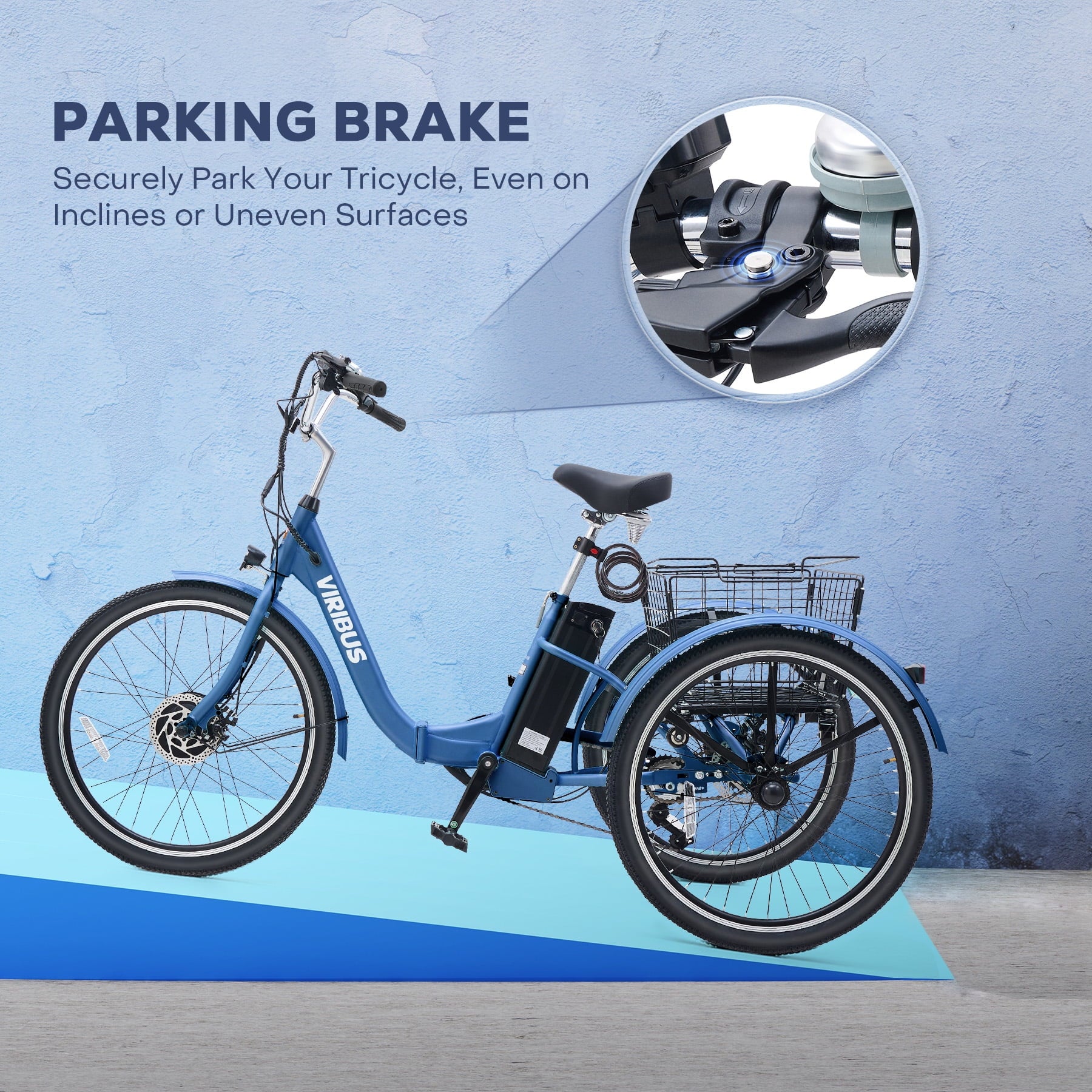 24 7-Speed Folding Electric Tricycle with 350W Motor 36V 13Ah Battery Blue Electric Bikes