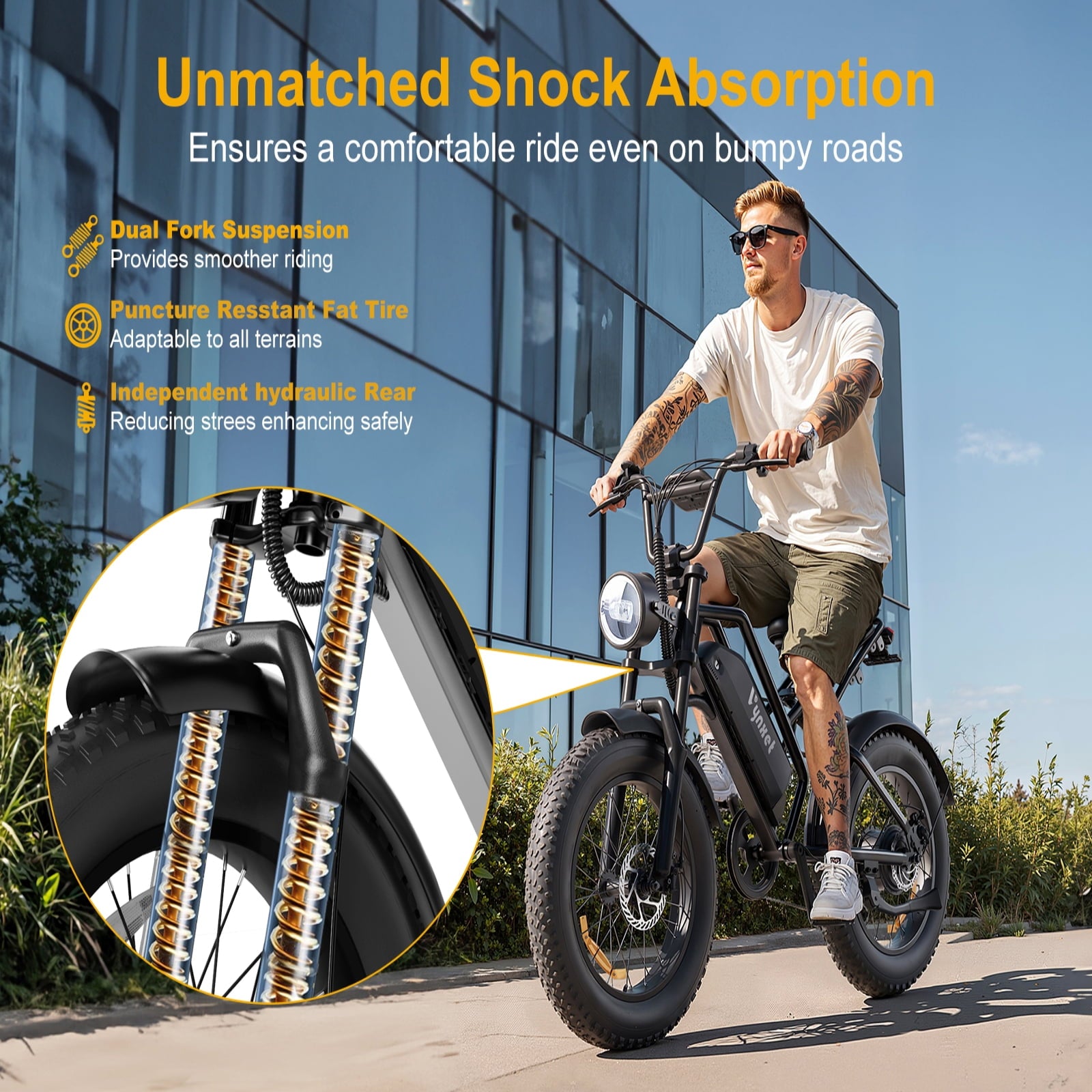 Vynhet G50 1500W Peak Adult Electric Bike, 48V 18Ah Battery, 32MPH, Up to 68 Mile Range, 20x4.0 Fat Tire All-Terrain Electric Dirt Bike, UL2849 Certified Electric Bikes