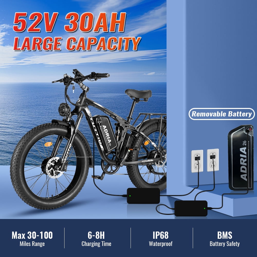 TUTTIO Adria26 5000W Electric Mountain Bike for Adults, 26 Fat Tire E-Bike for Men, 7 Speed, Max 46Mph Electric Bikes
