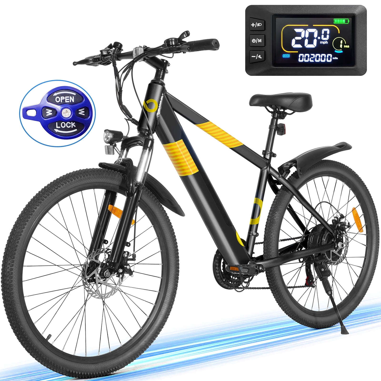 MIHOVER 26 Electric Bike for Adults 750W Peak 20MPH, 48V Removable Battery 40 Miles, Shimano 21-Speed Adjustable Fork，UL2849 City & Light Off-Road E-Bike with Lock-Blue Electric Bikes