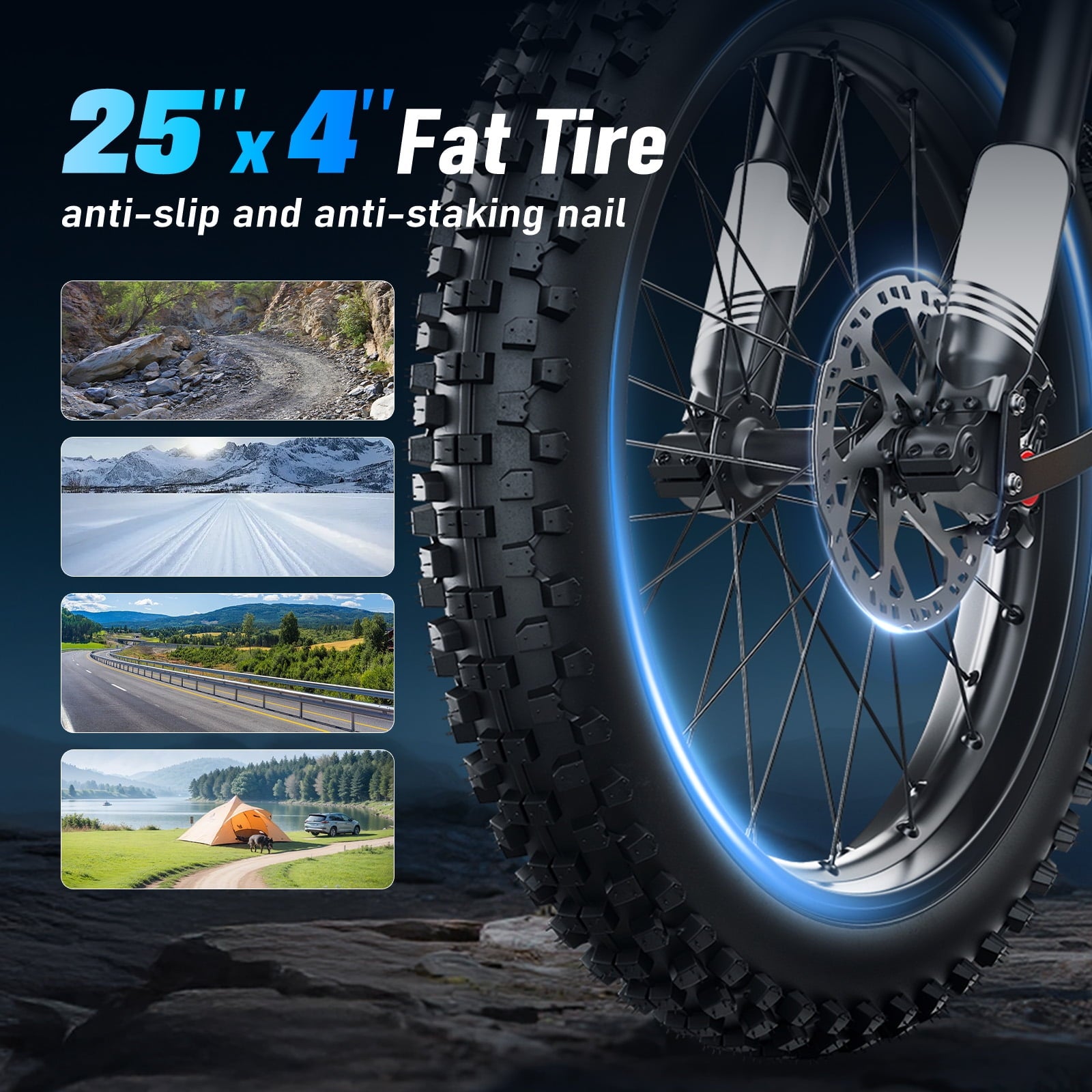Arkveld APEX1 Electric Bike for Adults，Peak-3000W 25 Fat Tire All-Terrain E-Bike 80Miles 40MPH Electric Dirt Bike for Road Sand Mountain Snow - 48V 32AH Battery Powered Electric Motorcycle,UL2849 Electric Bikes