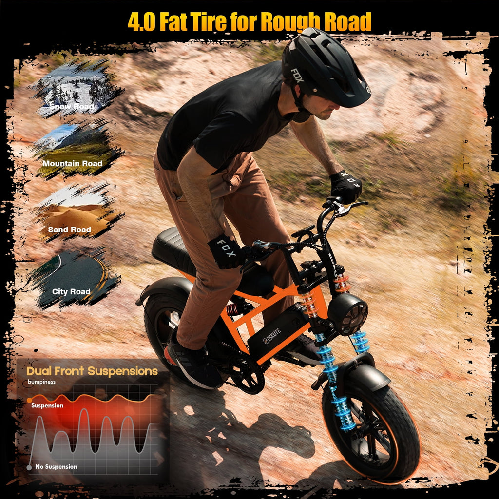 ESKUTE Electric Orange Bike for Adults – 500W Motor 48V 13Ah Battery, 19MPH, 16x4.0 Fat Tire E-Moped, 7-Speed, Up to 60 Miles, Commuter E-Bike for Adul UL2849 Electric Bikes