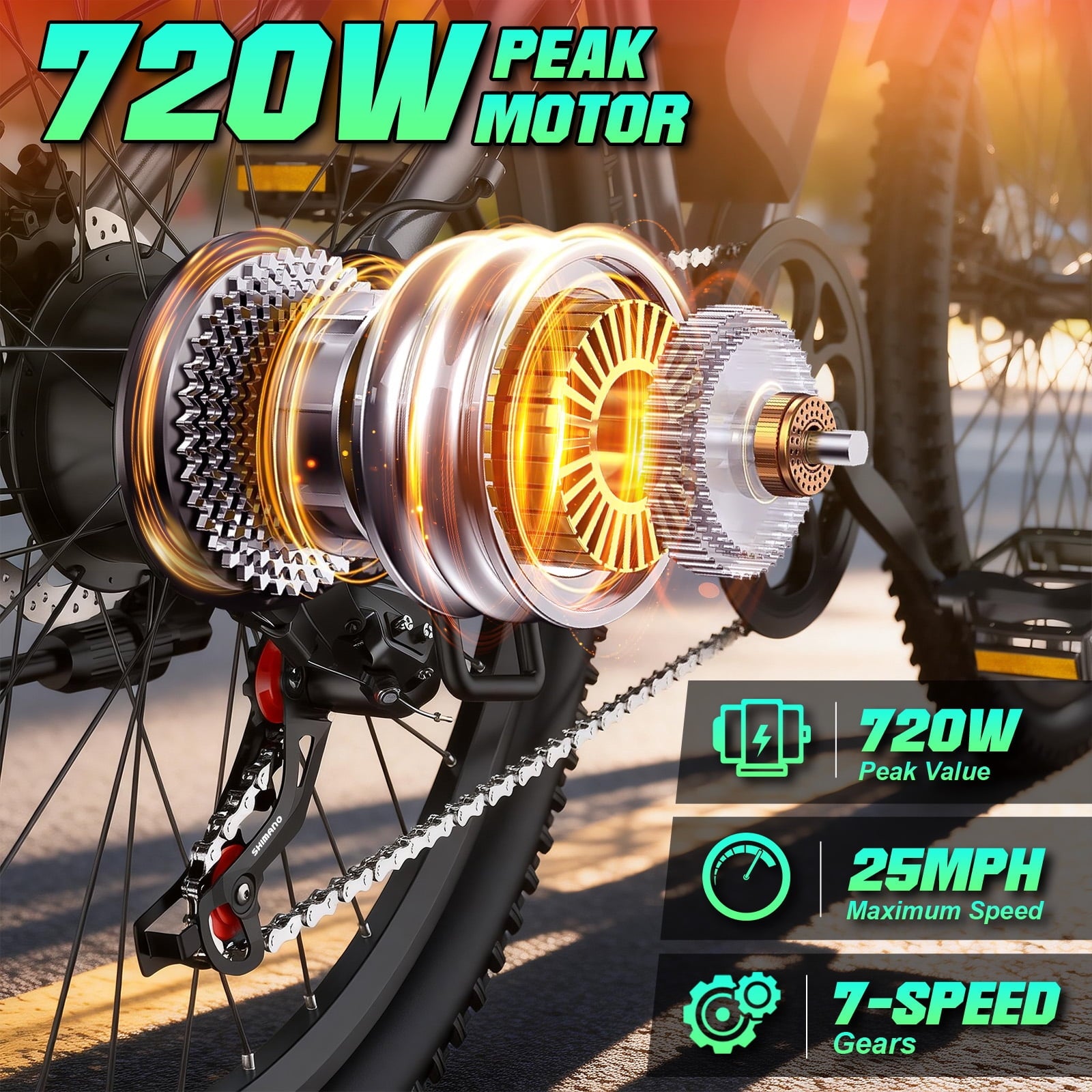 Terrosor 720W Peak Electric Bike, 48V 10.4Ah, 25MPH, 50Miles Range, 26''x2.12'' Tire Mountain Ebike,7 Speeds, Removable Battery,Adult Electric Bicycle, UL2849 Electric Bikes