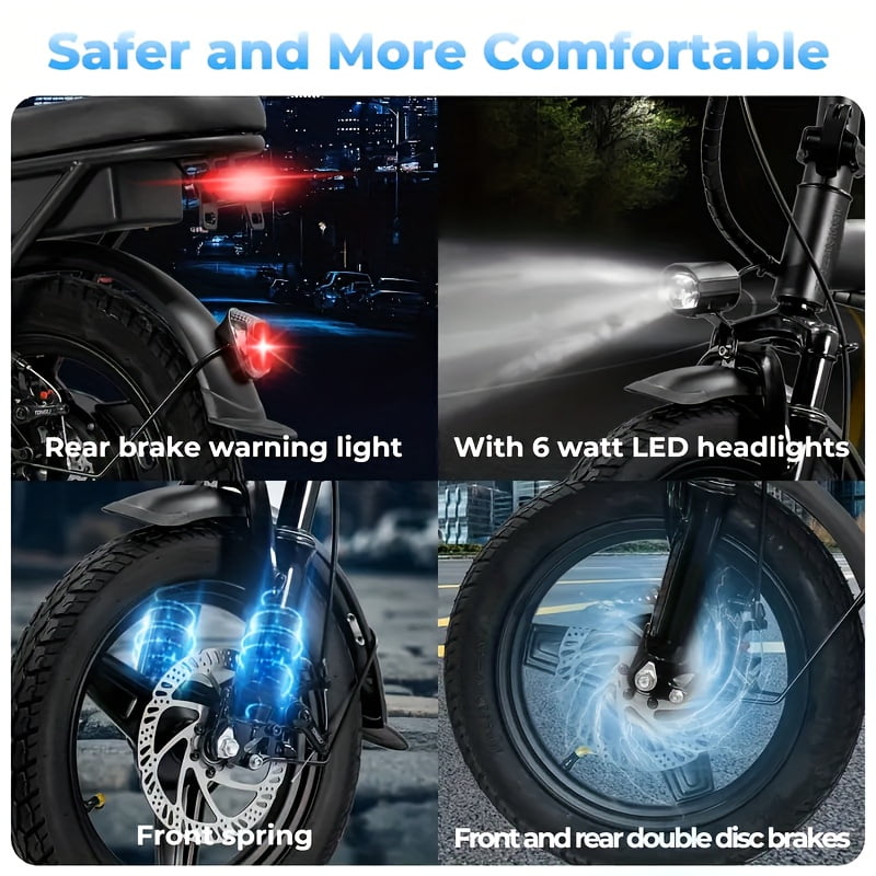 High Performance Adult Electric Bicycle, Portable Design Foldable Electric Bicycle, 500W Motor And 48V 10Ah Battery, 20 Mph Speed, Dual Disc Brakes, 14 Inch Electric Bicycle With Pedals, Suitable Electric Bikes