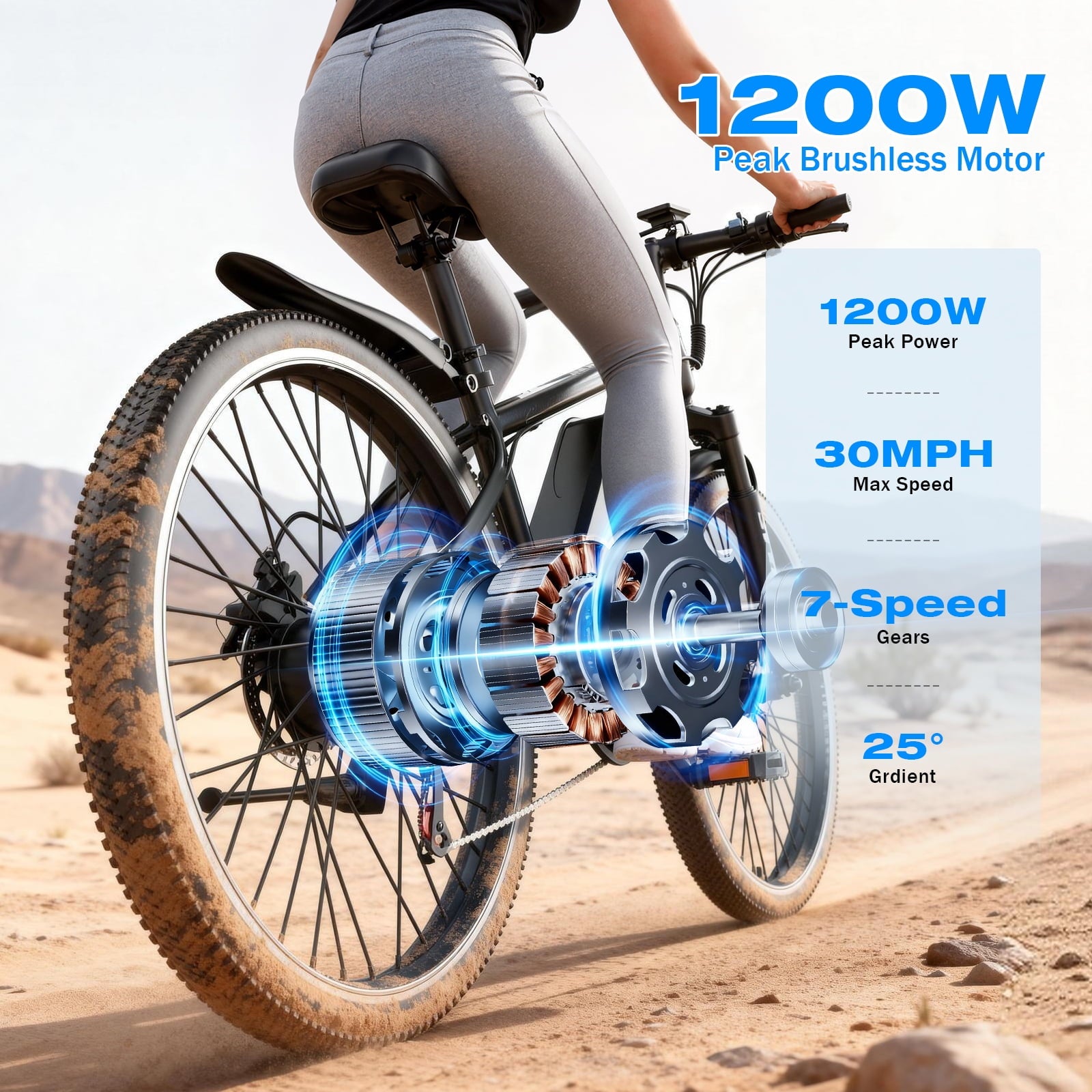 1200W Adult Electric Mountain Bike, 48V 10A Removable Battery-65 Miles, 26 Professional Shock Absorbing Tires,30MPH Off-Road Motorcycle,7 Speed Ebike,UL2849 Electric Bikes