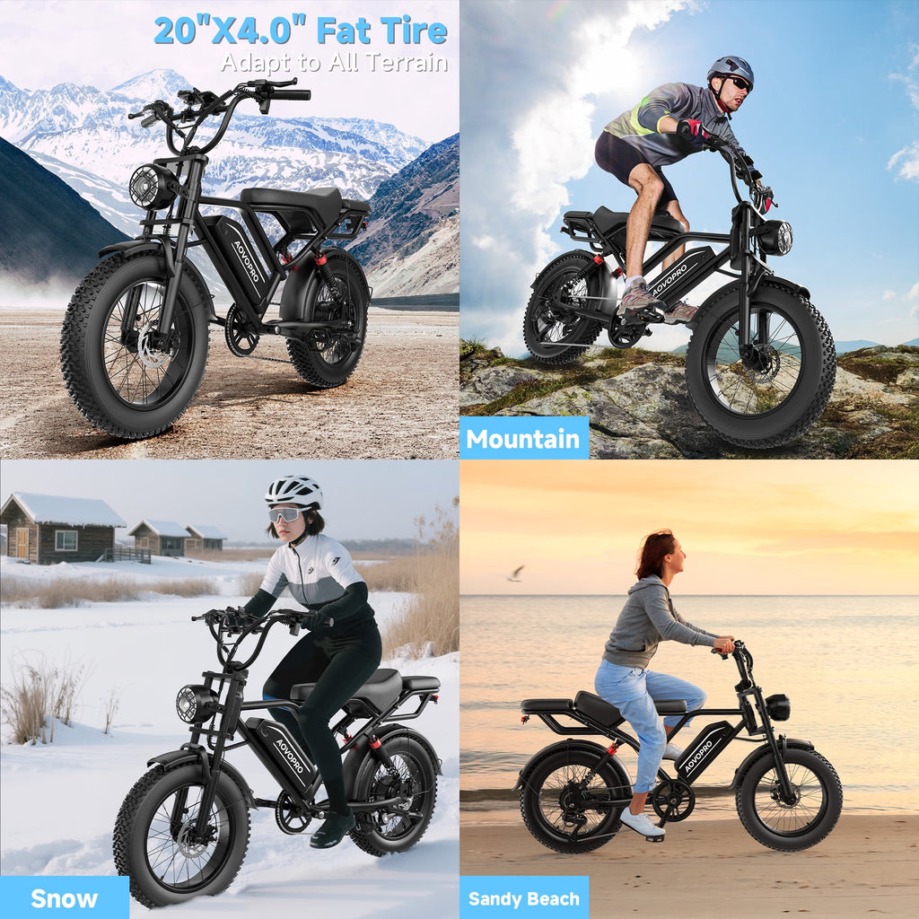 AOVOPRO AP20 Electric Bike for Adults 20 X 4.0 Fat Tire, 750W Off-Road E Bike, E-Mountain Bike 48V 18AH UL2849 Electric Bikes