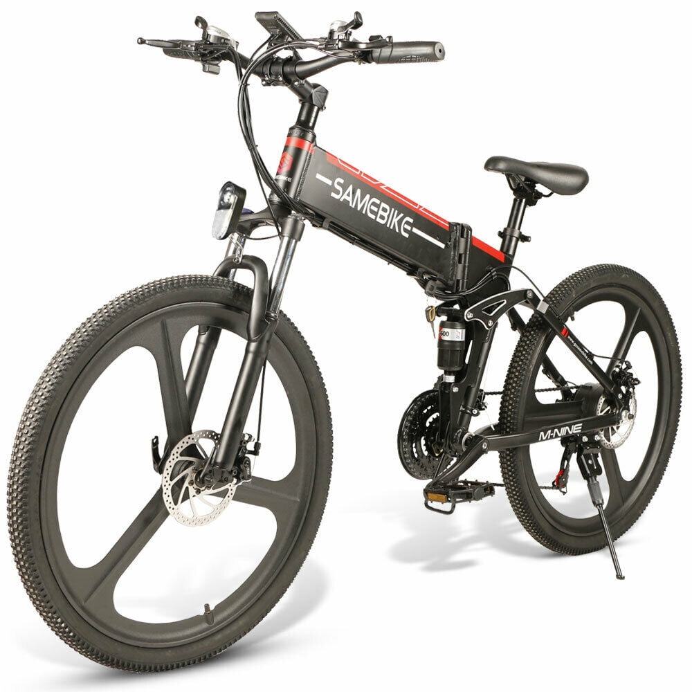 Samebike 26 inch Folding Electric Bicycle, Black/Red Electric Bikes