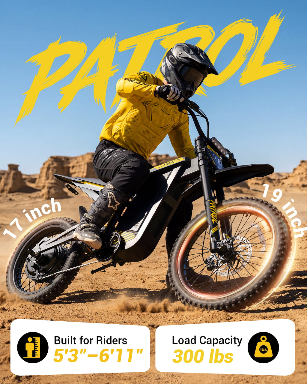 Jasion Patrol Electric Dirt Bike for Adults 19/17, 4000 Peak Motor Ebike 52V 30AH, Fat Tire Electric Motorcycle, UL 2849 Electric Bikes