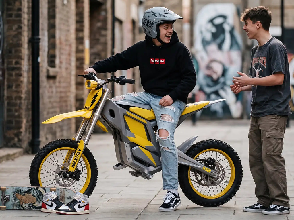 NEXVEY FLASH Electric Dirt Bike with Helmet(Size L), 4000W Peak Electric Motorcycle for Teens & Adults 13+, 48V 22.5Ah Battery, 35MPH Max Speed, Dual Suspension, Off Road Ebike Gift Set Electric Bikes