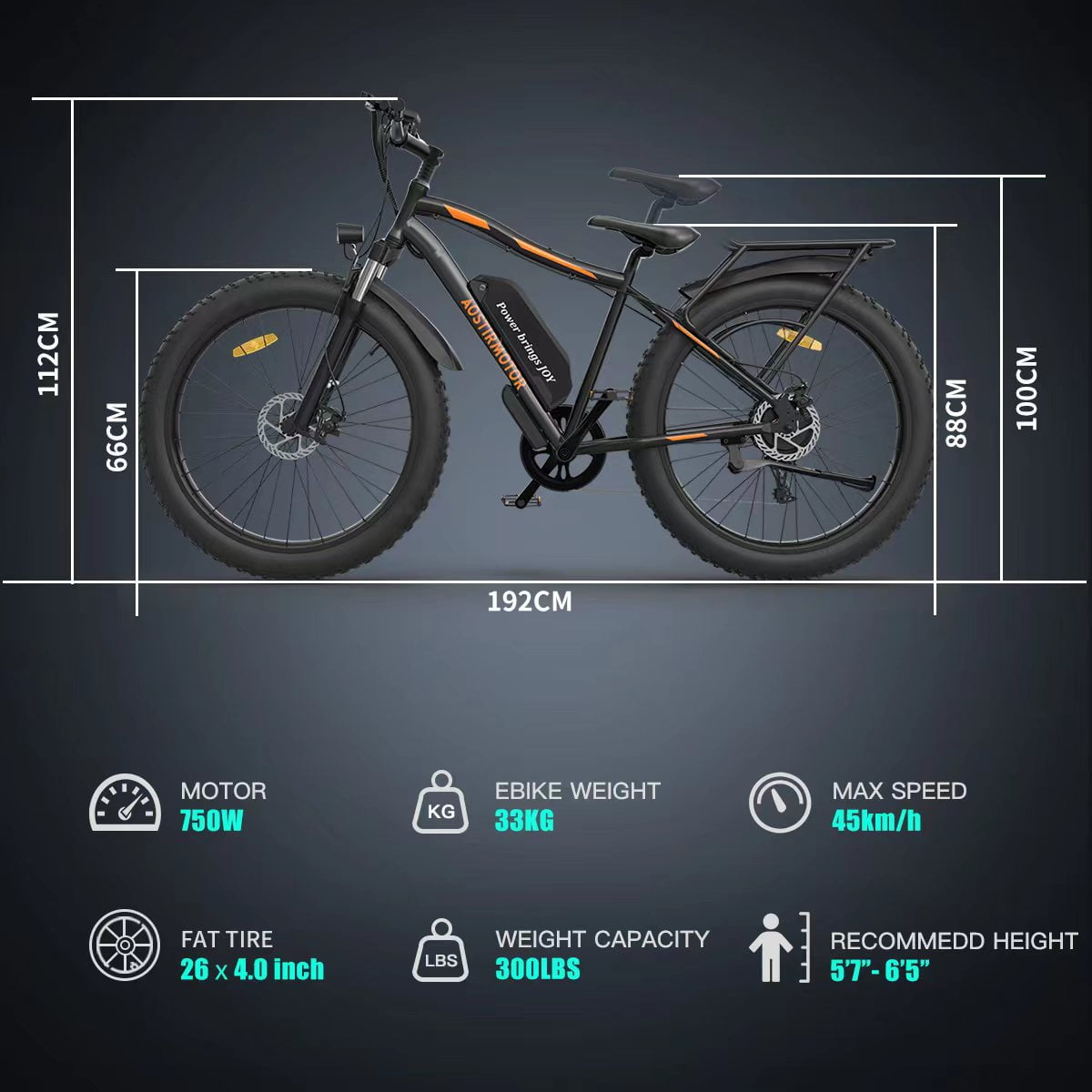 Aostirmotor Electric Mountain Bike, 48V 13AH Removable Lithium Battery 749W Ebike with Rack, 26 4.0 inch Fat Tire Bike, Electric Bicycle for Adults UL2849 (Black) Electric Bikes