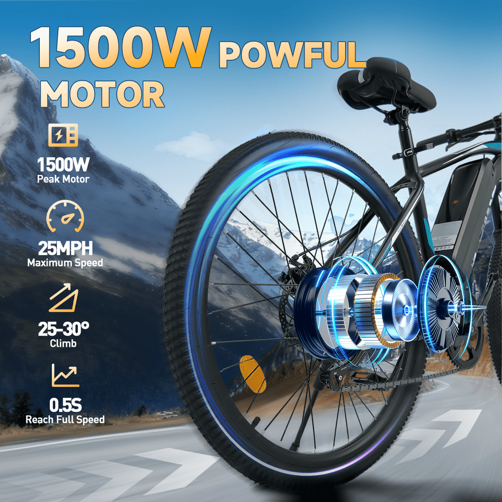 BroPath Electric Bike for Adults,26”Electric Mountain Bike 576Wh Internal Battery & LCD Display, with 7-Speed, 25MPH,Ebike,Full Suspension, 800W (Peak) Motor Commuter Electric Bicycle,UL2849 Electric Bikes