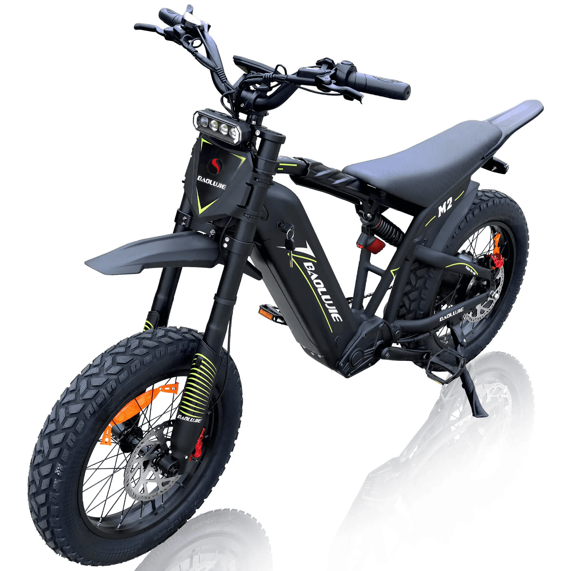 BAOLUJIE M2 3000W Electric Dirt Bike for Adults, 53 MPH, 60V/25Ah Removable Battery, 20x4.0 Fat Tires, Full Suspension, Heavy-Duty Aluminum Frame, Off-Road MTB, UL2849(Green) Electric Bikes