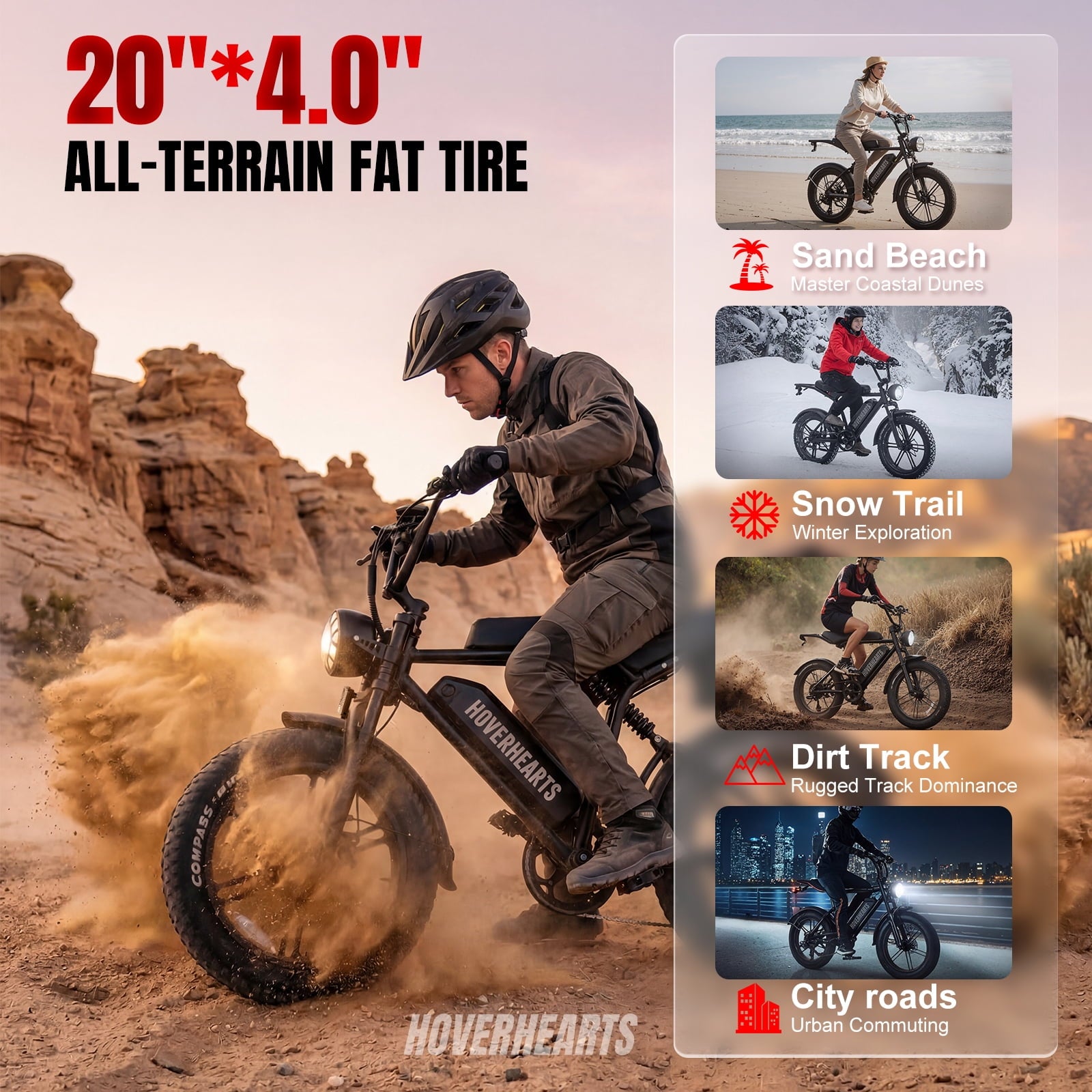 HOVER HEART 20 Fat Tire E-Bike 500W Electric Bicycle for Adults 48V 15Ah 28mph 7 Speed Hydraulic Brakes Retro Style Electric Bike with LCD Display Electric Bikes