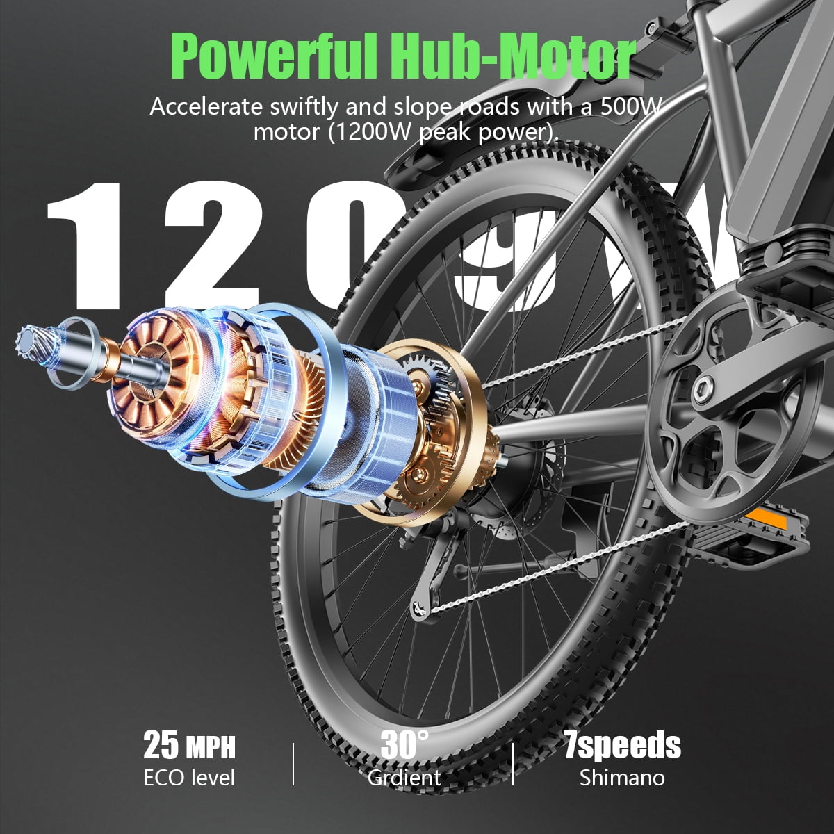 Electric Bike for Adults,1200W Peak Ebike, 50Miles 25MPH Commuting Electric Mountain Bike, 26 Adult Electric Bicycle with Removable Battery, 21 Speed,UL All Terrain E-Bike Electric Bikes