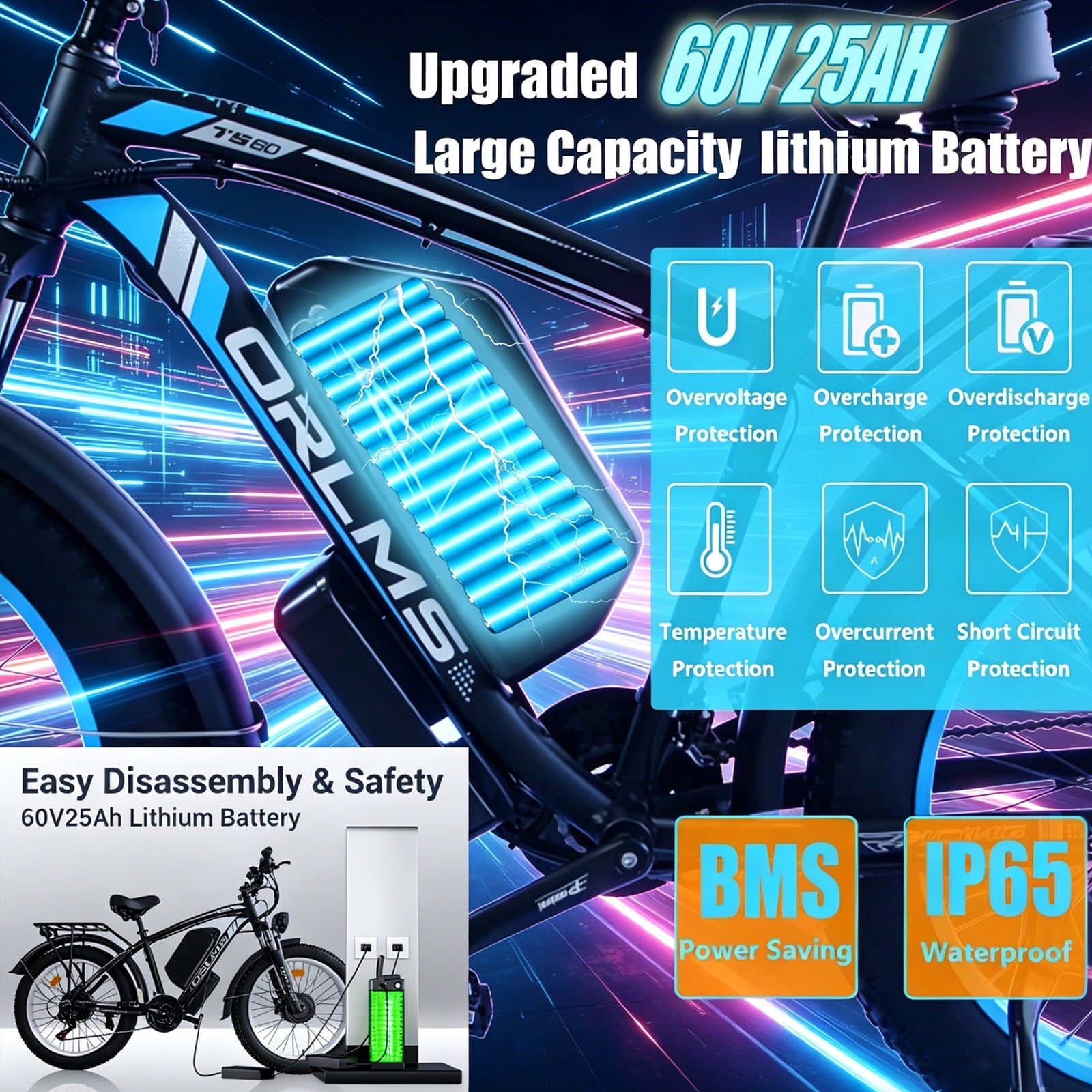5000W (Peak) Electric-Bike, 60V 25AH Battery Electric Bike for Adults, Dual-Motor-Ebike 45MPH Ebike, 26*4.0 Fat Tire Ebike, AWD 21-Speed E-Mountain Bicycle for Off-Road Snow Sand UL 2849 Electric Bikes