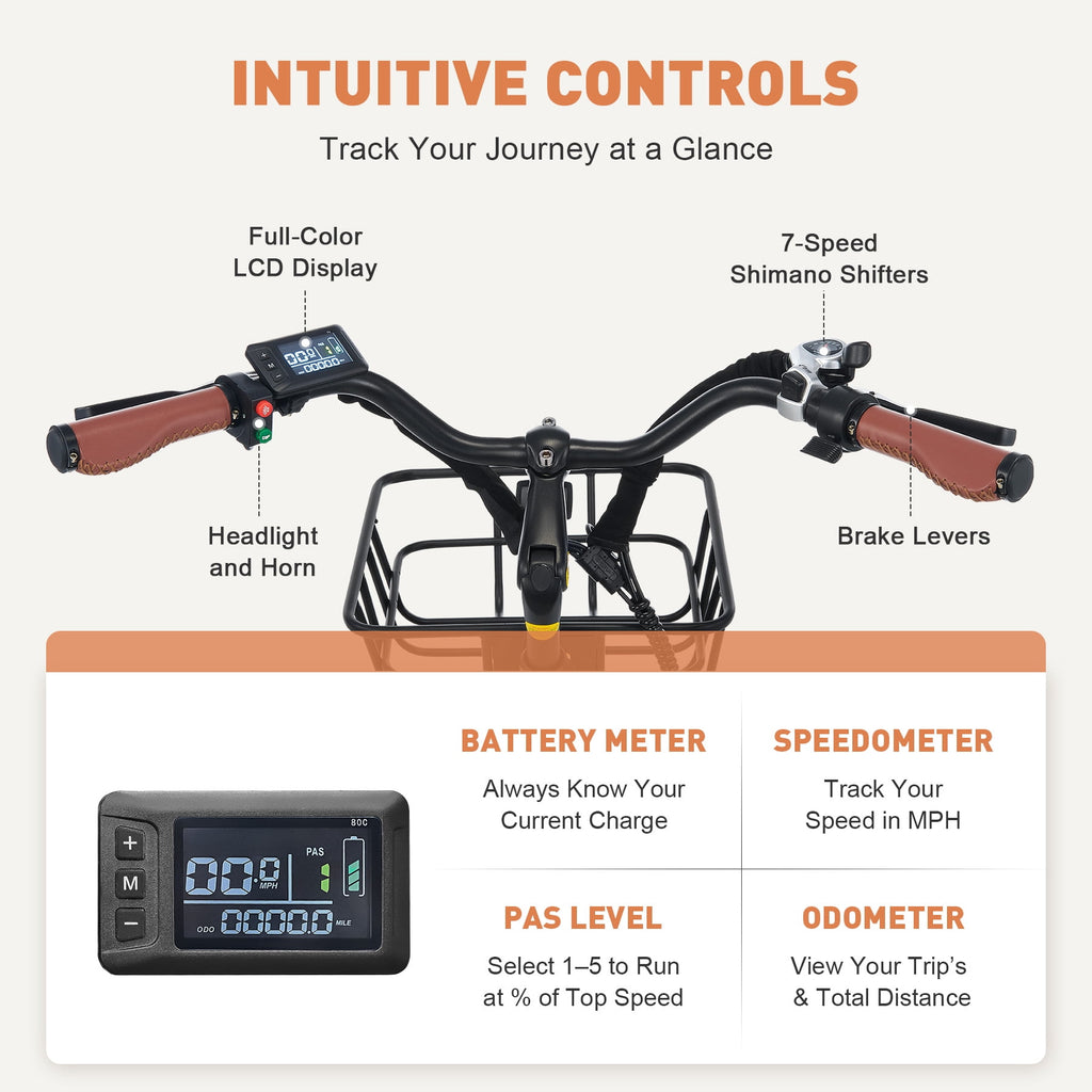 26 Electric Bike for Adults 7 Speed 20mph 500W Ebike for Women Men Seniors, Black Electric Bikes