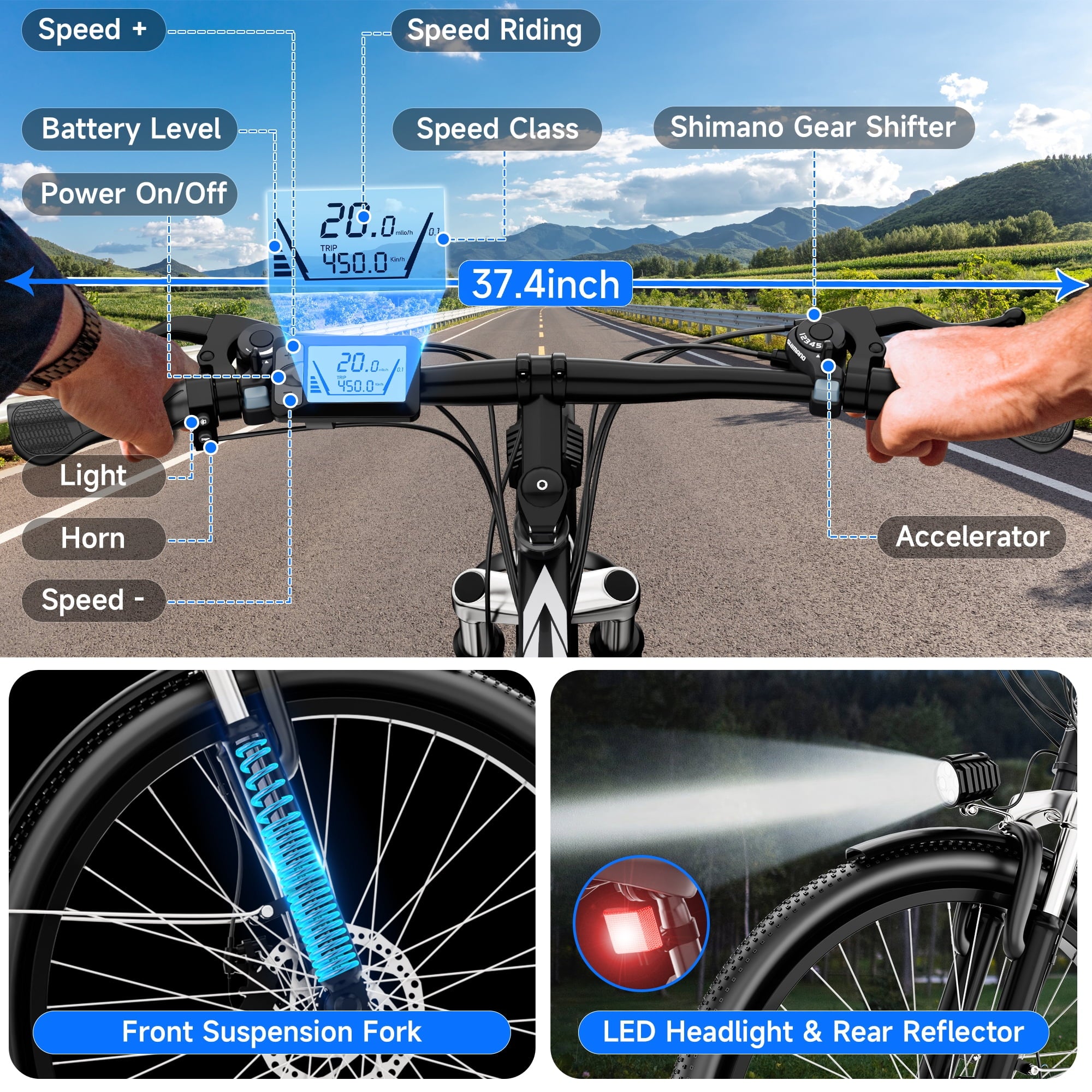 ZNH Electric Bicycle for Adults 1000w Peak – Electric Mountain Bike with 52V 13Ah Removable Battery ,26 off-road Ebike, Shimano 21-Speed, UL 2849，Black Electric Bikes