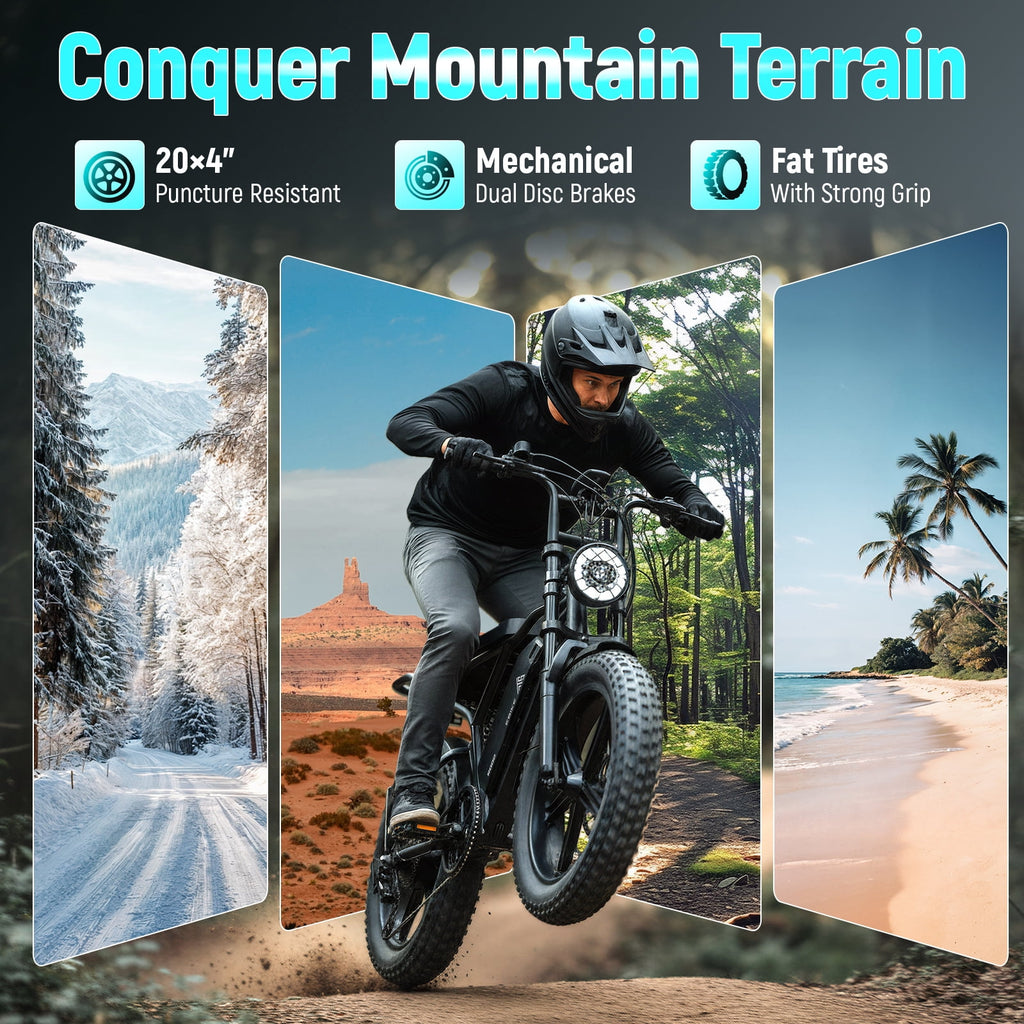 TST Electric Bike for Adults, 750W Motor, 20x4 Fat Tire, 20Mph Speed EBike, Full Suspension E Mountain Bike, 48V/15AH, UL2849 Electric Bikes