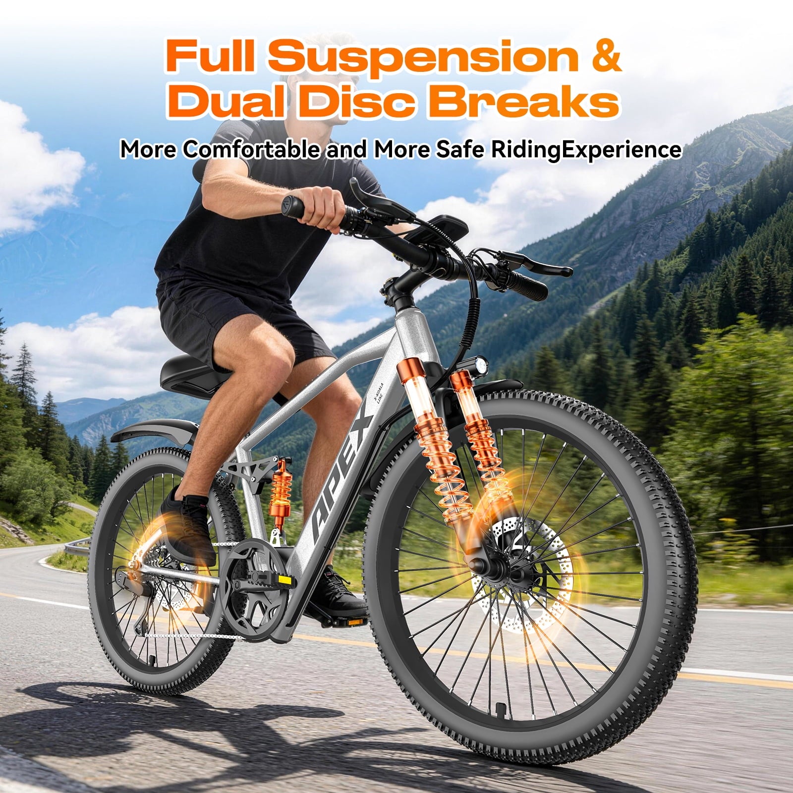 X-koala 26 Electric Bike for Adults & Teens, 1200W Peak Motor, 25 MPH, 48V Internal Battery, UL 2849 Certified IPX7 Waterproof Ebike, 7-Speed Electric Mountain Bike with Saddle Suspension Electric Bikes