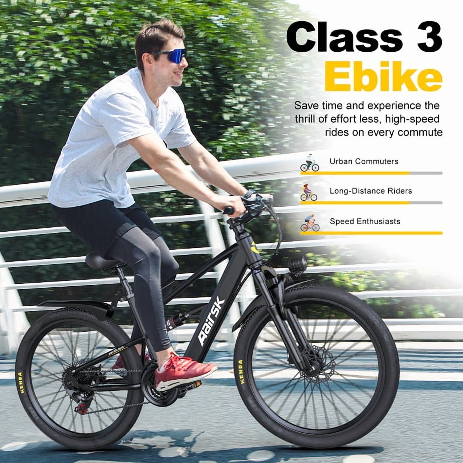 748W Peak Motor Aairsk F1 Electric Bike for Adults, 26 E-Bike with 22MPH Speed,36V13Ah Battery, Full Suspension, 7-Speed Gears Electric Bikes