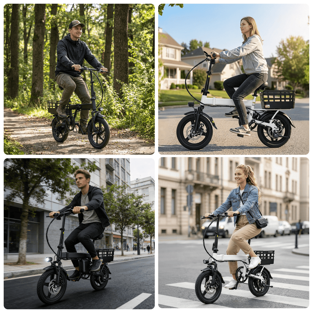 XKJ Electric Bike for Adults, Ebike, Electric Bicycle with 48V 12AH Battery,14 Folding Ebike for Teens, 21MPH,20+ Miles(MAX),500W Motor,Multi-Shock Absorption,Mini E Bikes with Baskets,UL2849 Electric Bikes