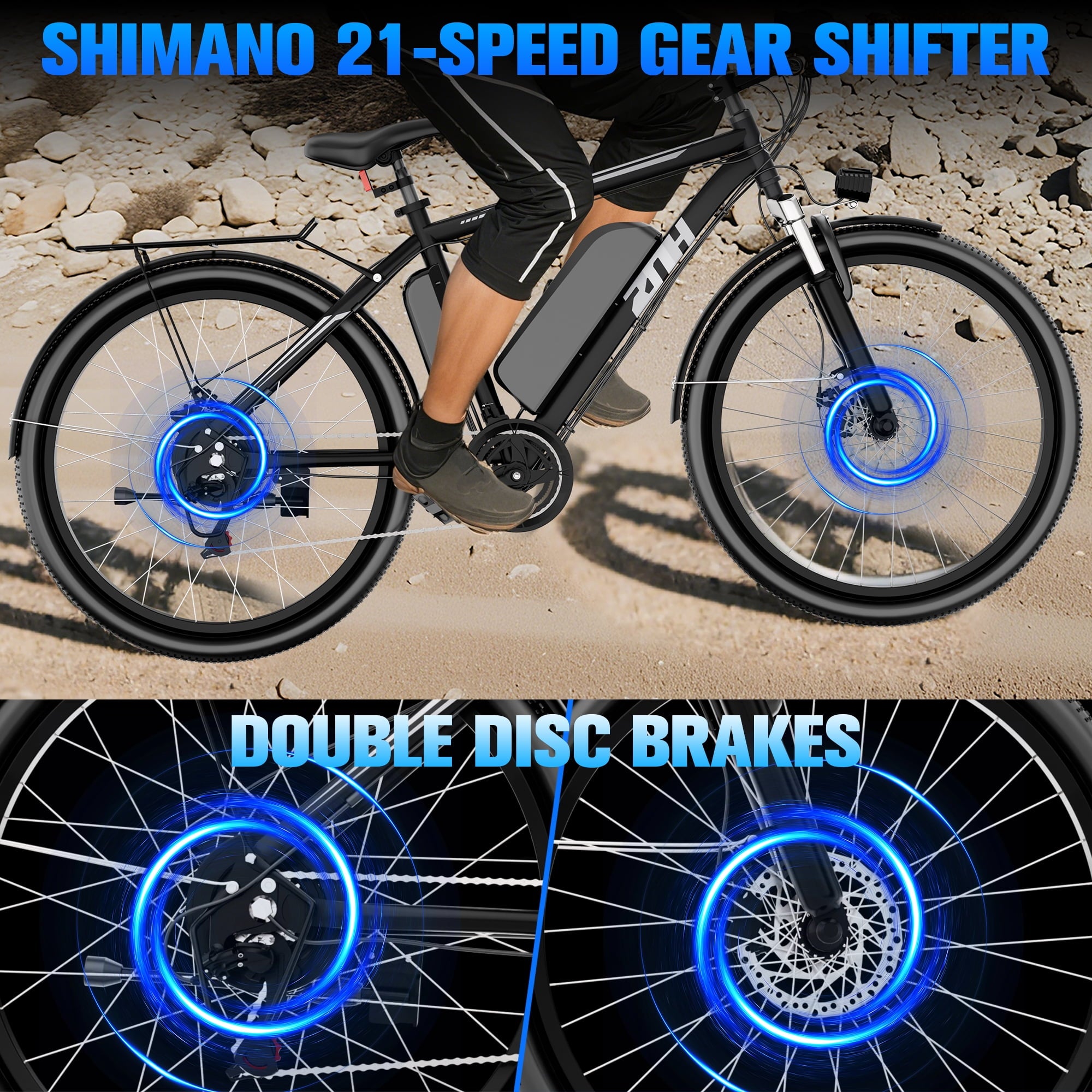 ZNH Electric Bicycle for Adults 1000w Peak – Electric Mountain Bike with 52V 13Ah Removable Battery ,26 off-road Ebike, Shimano 21-Speed, UL 2849，Black Electric Bikes