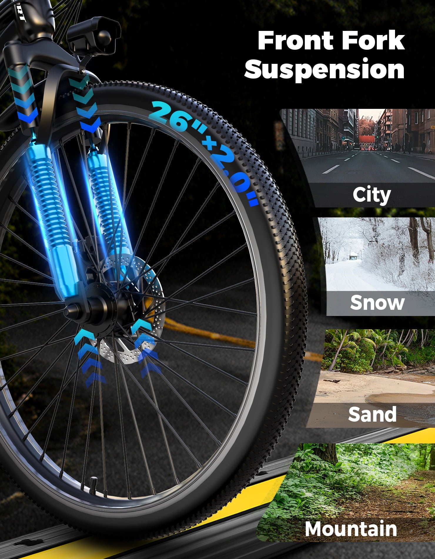 PostJoy Electric Mountain Bike 26 1200W Peak Motor, 65 Miles 28MPH Ebike, 480Wh Battery Electric Bicycle for Adults 7 Speed Electric Bicycles Front Fork Suspension Electric Bikes