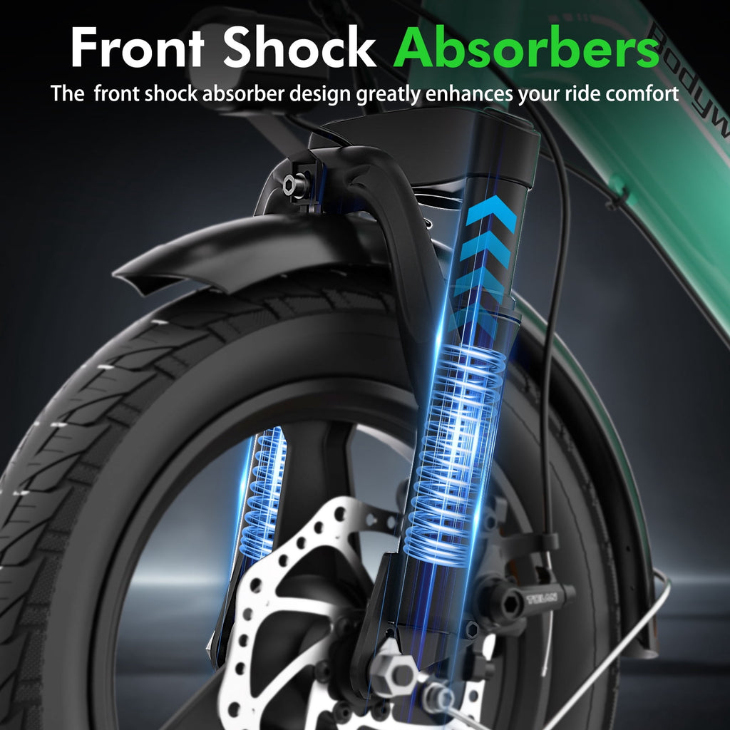Electric Bike for Adults, Bodywel Electric Bicycle, 36V 10Ah Battery, 14 Folding Ebike for Riders, Peak 500W Motor, Commute E Bike, E-bike, UL2849 Electric Bikes