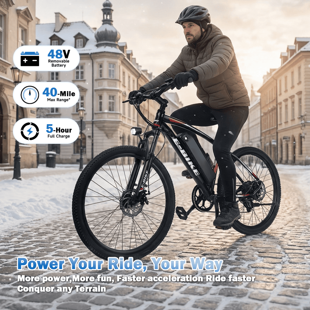 XKJ Electric Bike for Adults, 26”Electric Mountain Bike 576Wh Internal Battery & LCD Display,750W (Peak) Motor,7-Speed, Lightweight Ebike for Teens,40 Miles, Full Suspension,UL2849 Electric Bikes